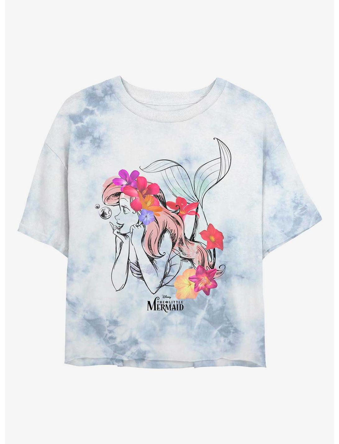 Disney The Little Mermaid Ariel Drawing Logo  Tie-Dye Womens Crop T-Shirt, WHITEBLUE, hi-res