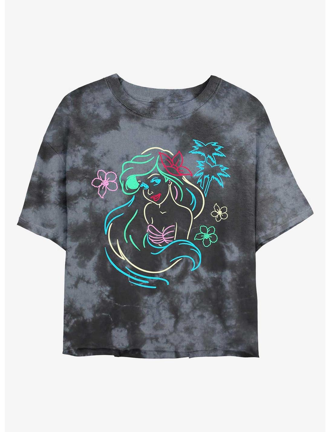 Disney The Little Mermaid Ariel Lights Tie-Dye Womens Crop T-Shirt, BLKCHAR, hi-res