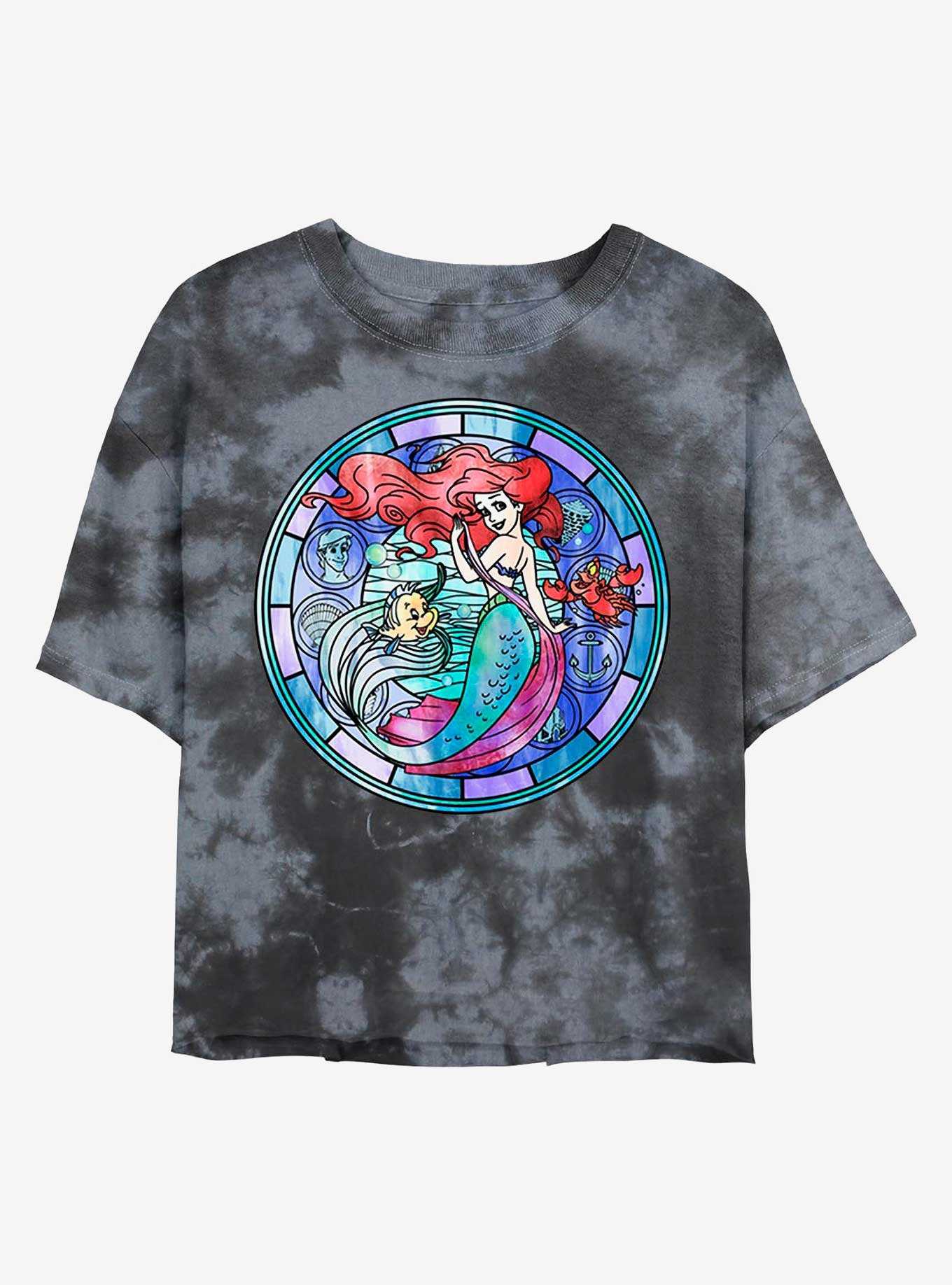 Disney The Little Mermaid Ariel Stained Glass Tie-Dye Womens Crop T-Shirt, , hi-res