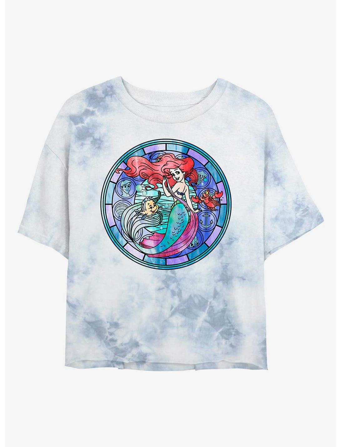 Disney The Little Mermaid Ariel Stained Glass Tie-Dye Womens Crop T-Shirt, WHITEBLUE, hi-res
