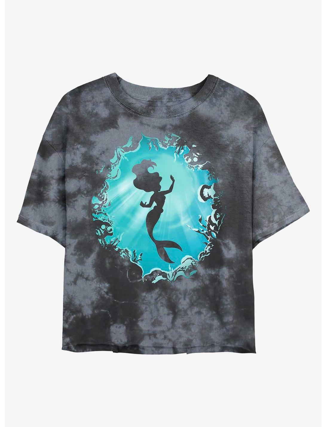 Disney The Little Mermaid Ariel's Grotto Tie-Dye Womens Crop T-Shirt, BLKCHAR, hi-res