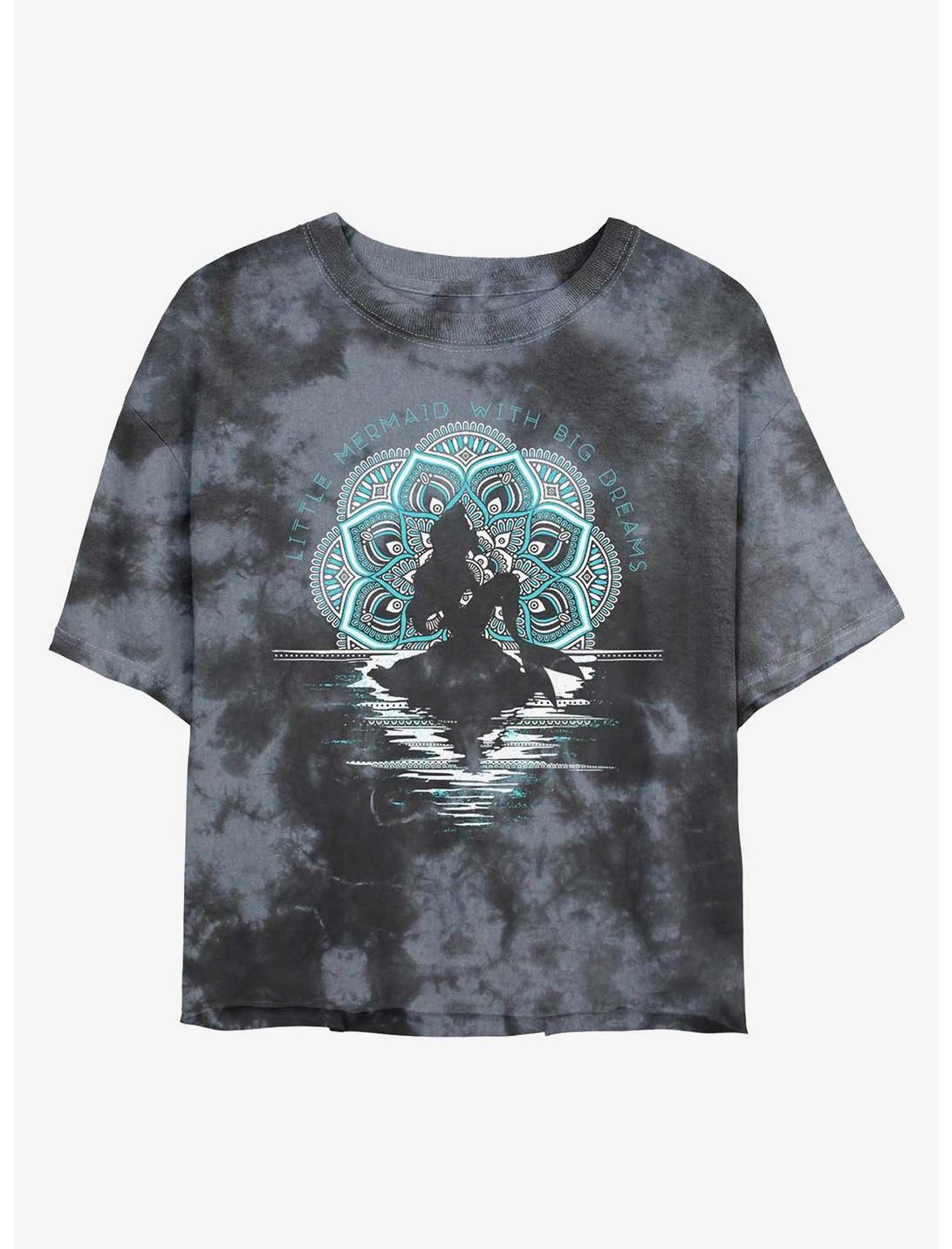 Disney The Little Mermaid Big Dreams Tie-Dye Womens Crop T-Shirt, BLKCHAR, hi-res