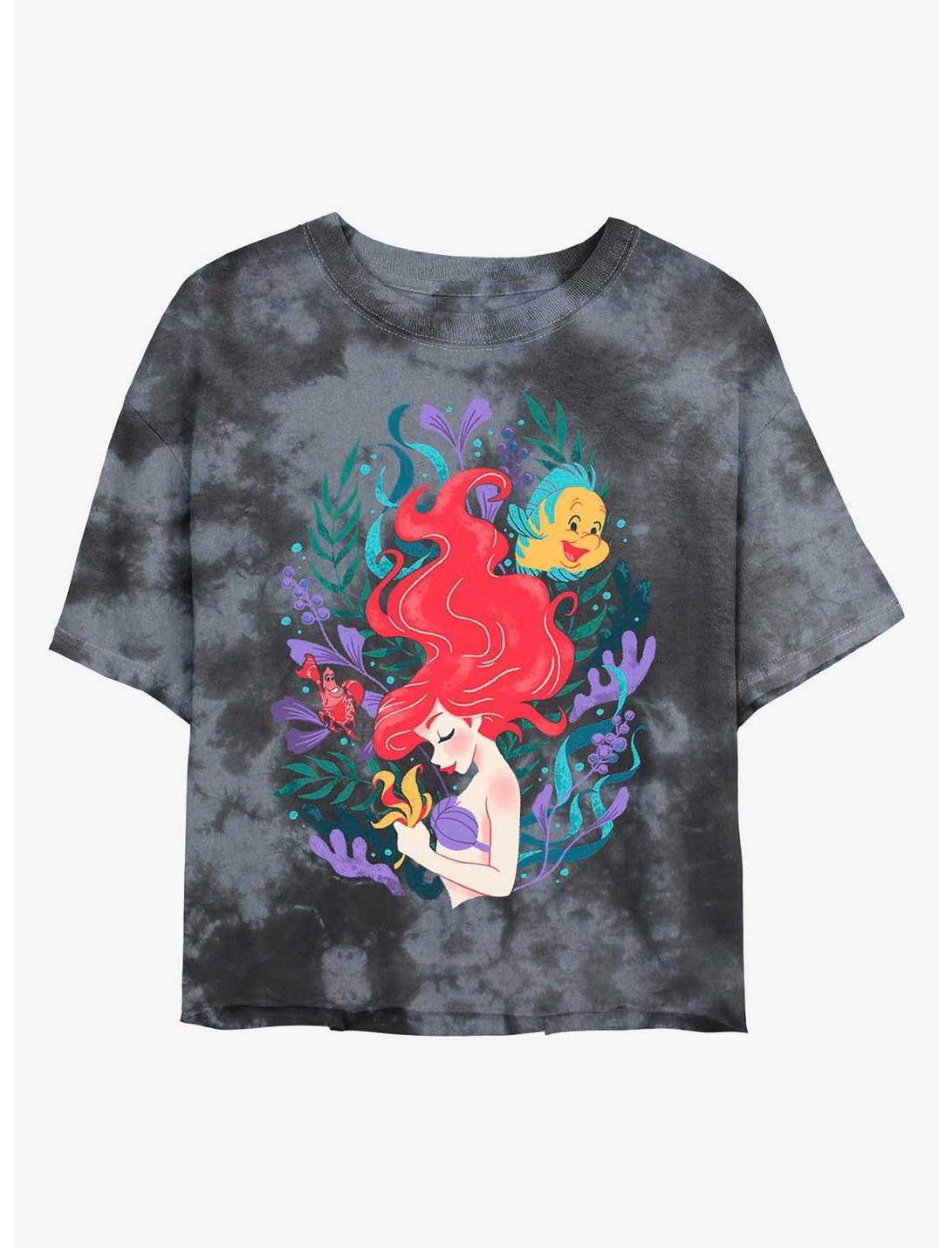 Disney The Little Mermaid Leafy Ariel Tie-Dye Womens Crop T-Shirt, BLKCHAR, hi-res