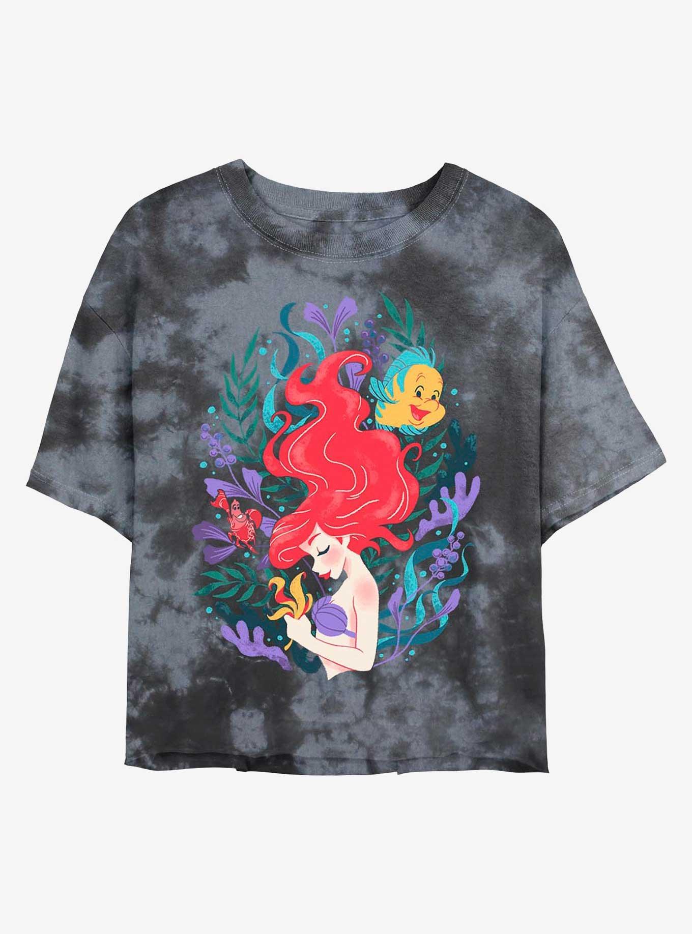 Disney The Little Mermaid Leafy Ariel Tie-Dye Womens Crop T-Shirt, , hi-res