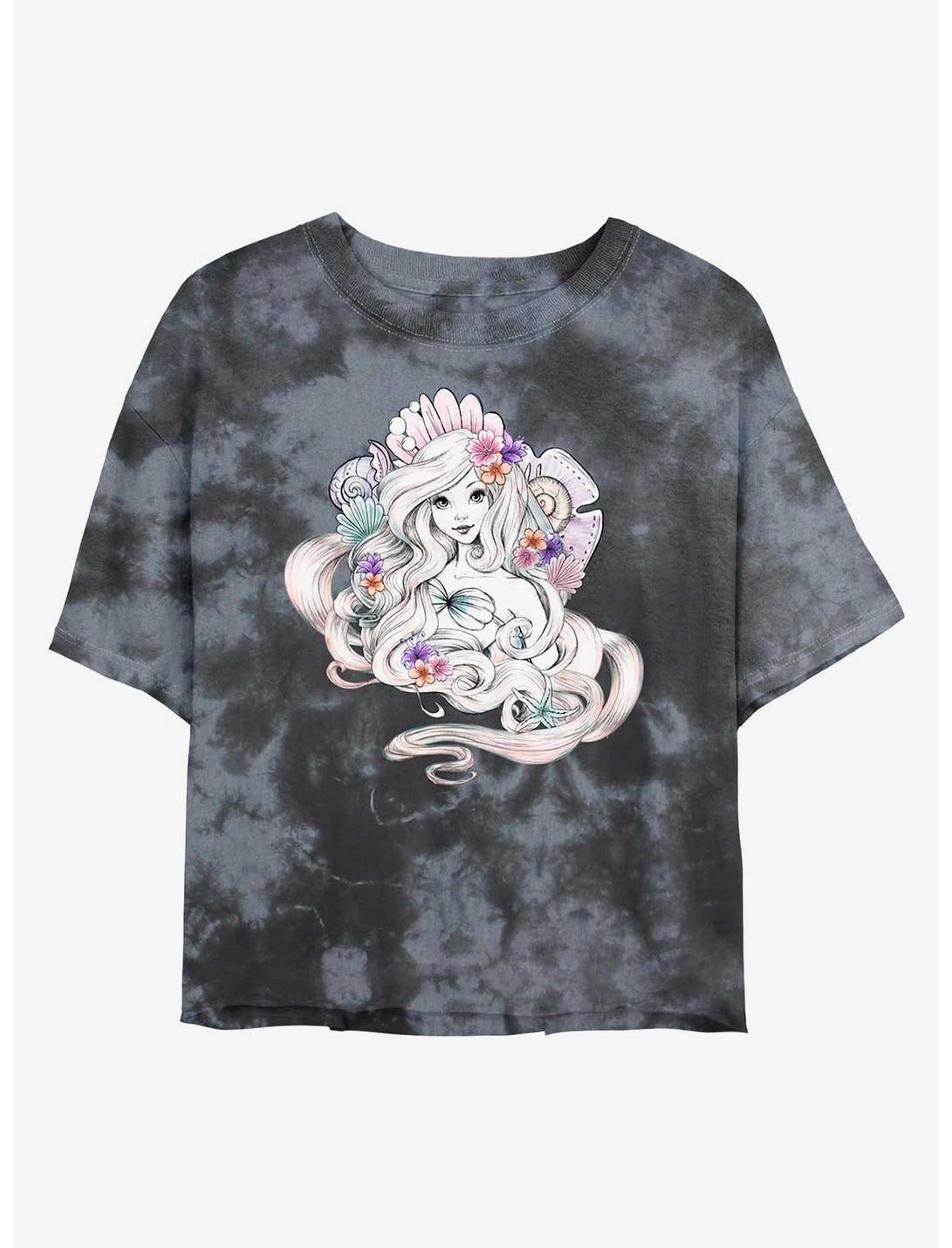 Disney The Little Mermaid Mermaid Shells Tie-Dye Womens Crop T-Shirt, BLKCHAR, hi-res