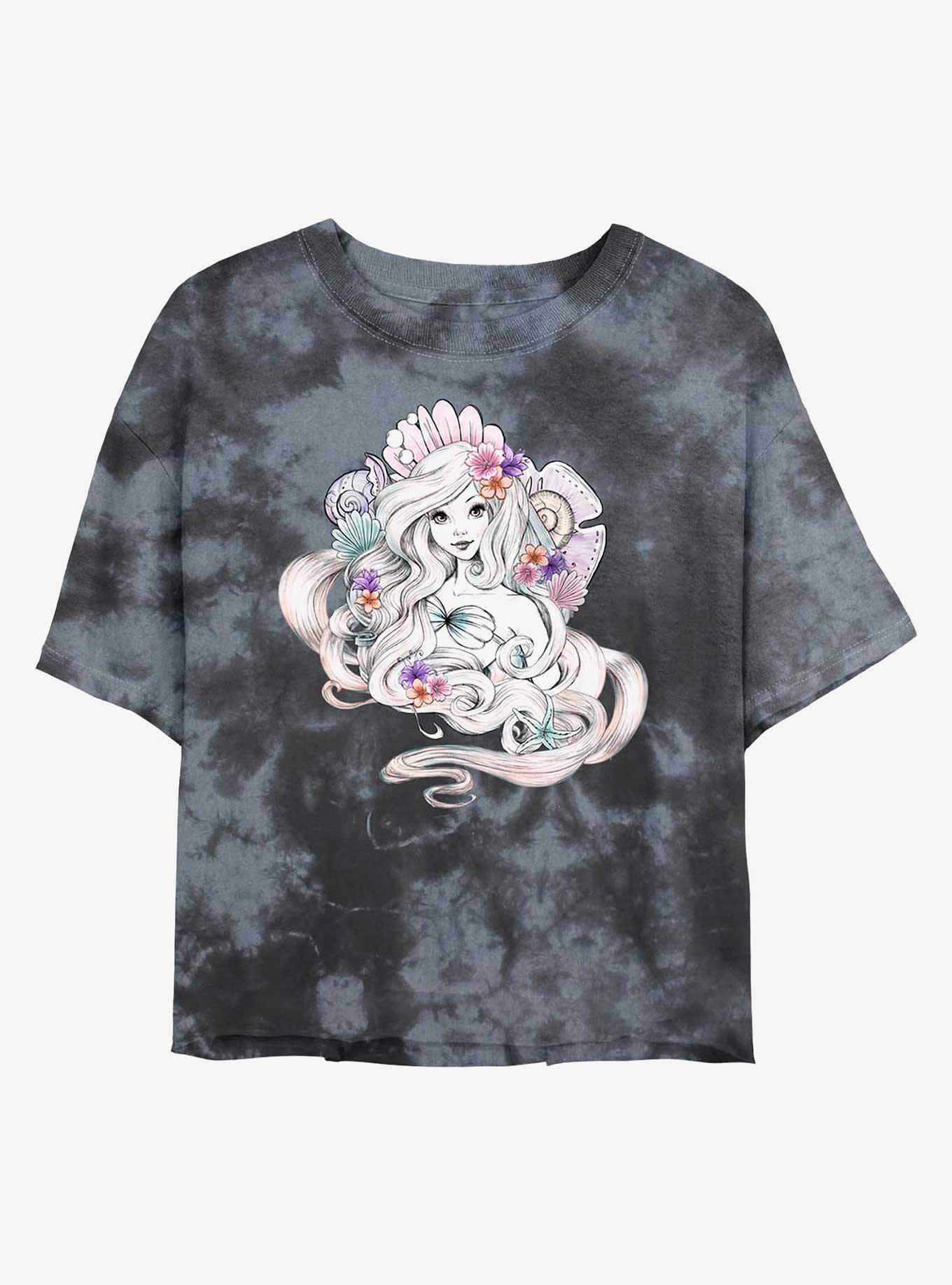 Disney The Little Mermaid Mermaid Shells Tie-Dye Womens Crop T-Shirt, , hi-res