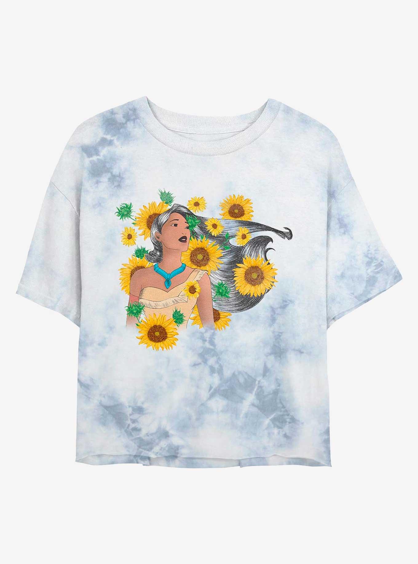 Disney Pocahontas Floral Portrait Tie-Dye Womens Crop T-Shirt, WHITEBLUE, hi-res