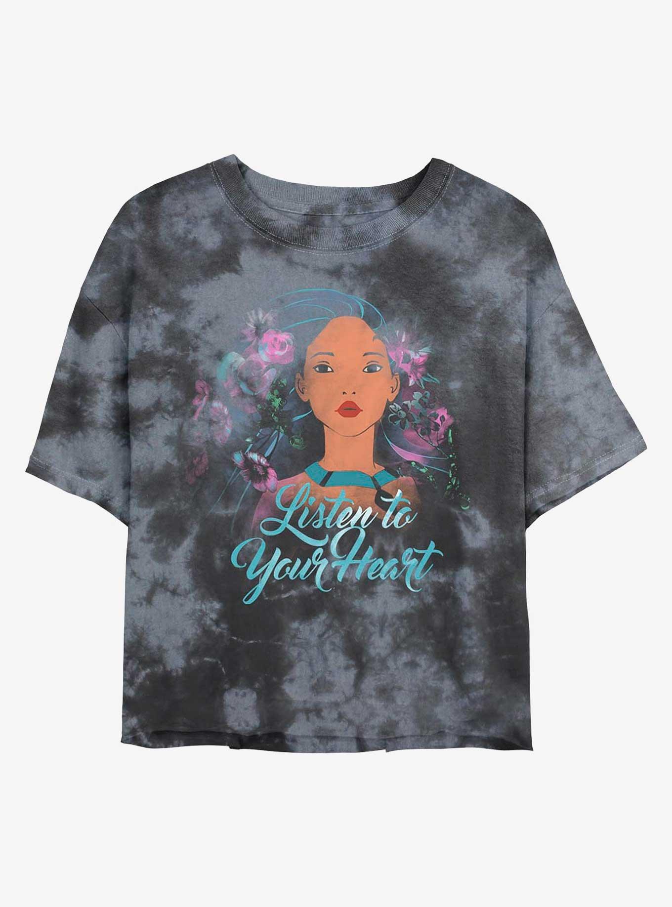 Disney Pocahontas Listen To Your Heart Tie-Dye Womens Crop T-Shirt, BLKCHAR, hi-res