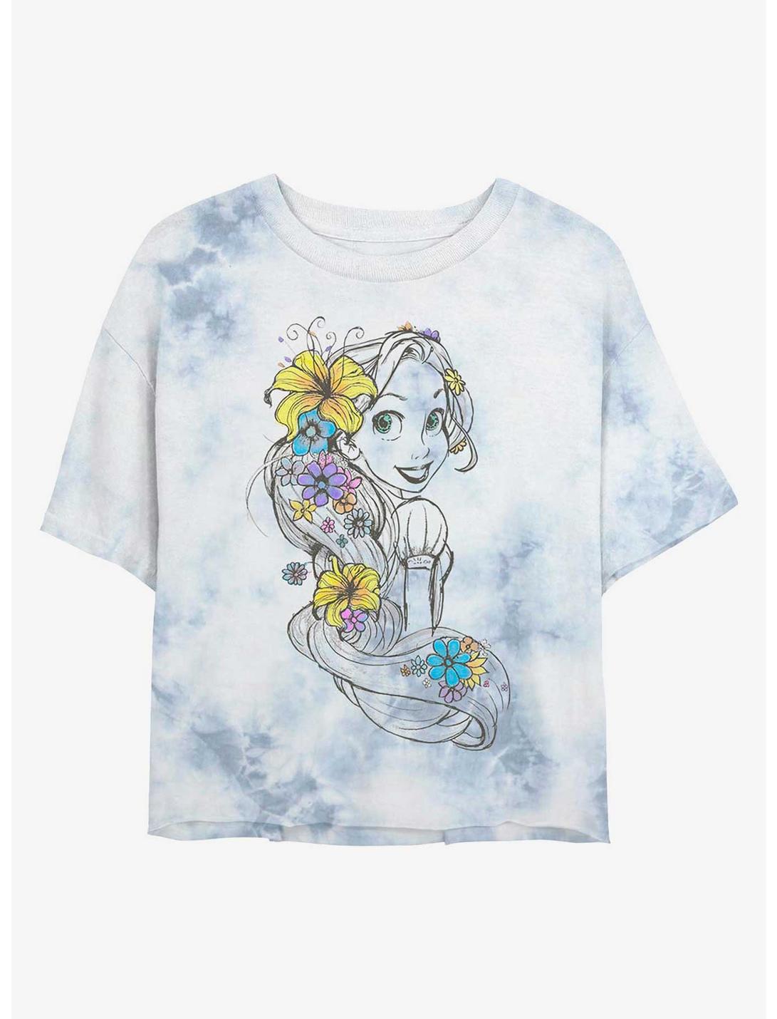 Disney Tangled Rapunzel Sketch Tie-Dye Womens Crop T-Shirt, WHITEBLUE, hi-res