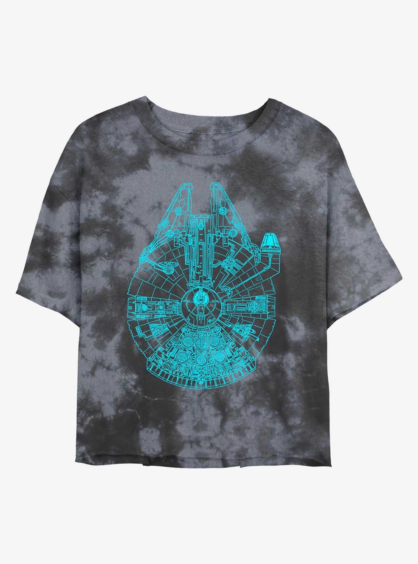 Star Wars Blue Falcon Tie-Dye Womens Crop T-Shirt, BLKCHAR, hi-res