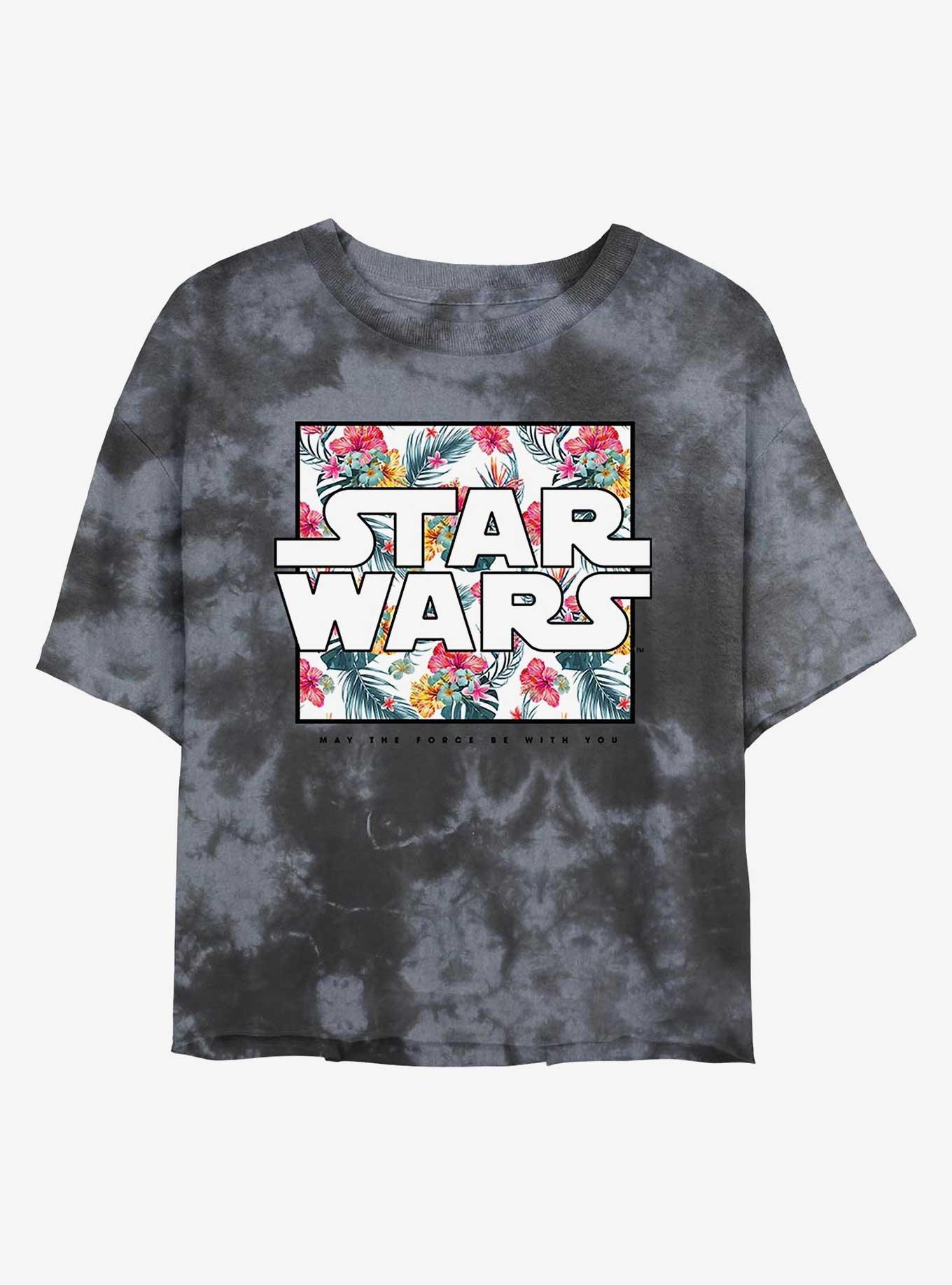 Star Wars Floral Box Logo Tie-Dye Womens Crop T-Shirt, BLKCHAR, hi-res