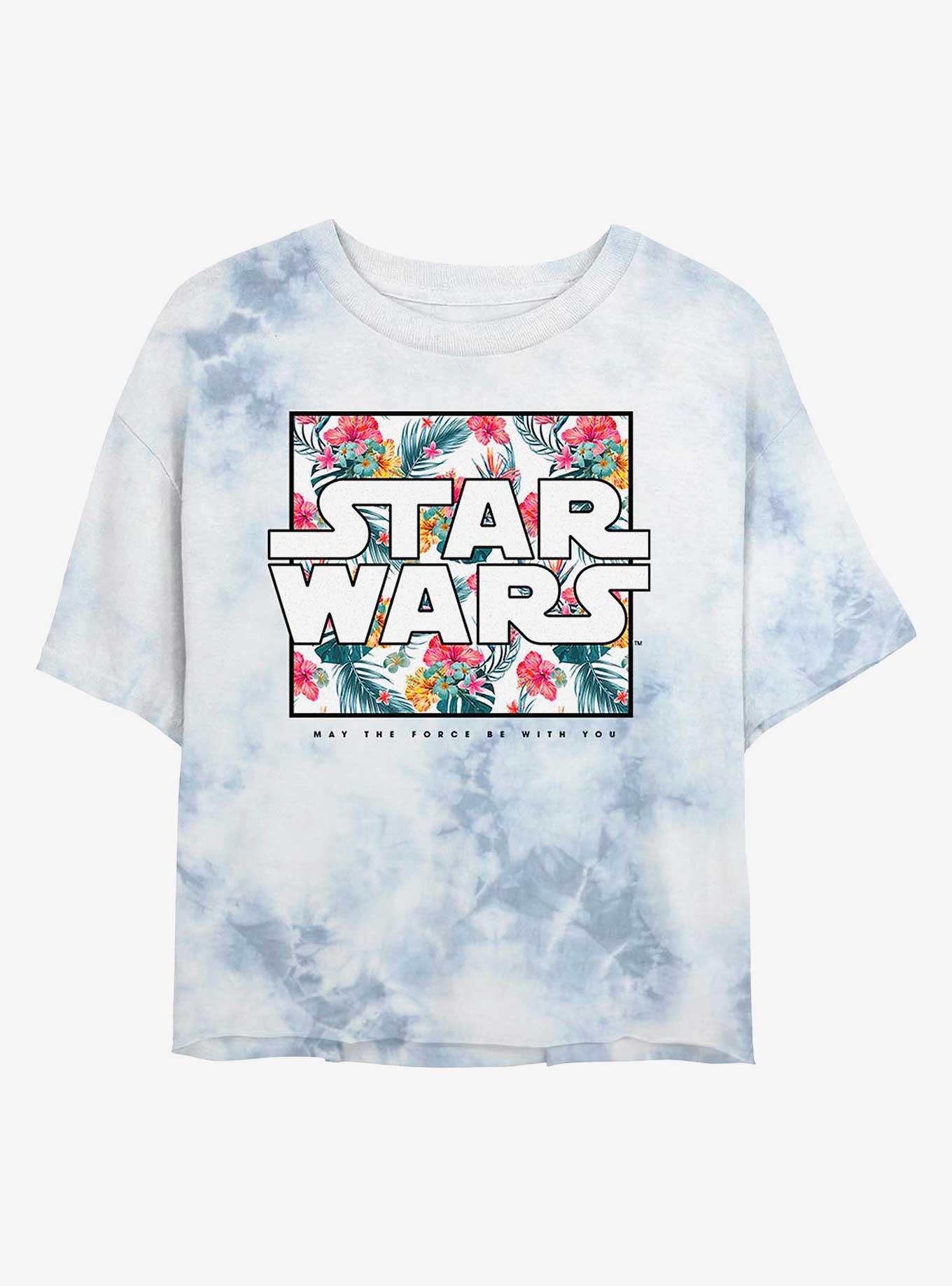 Star Wars Floral Box Logo Tie-Dye Womens Crop T-Shirt, WHITEBLUE, hi-res