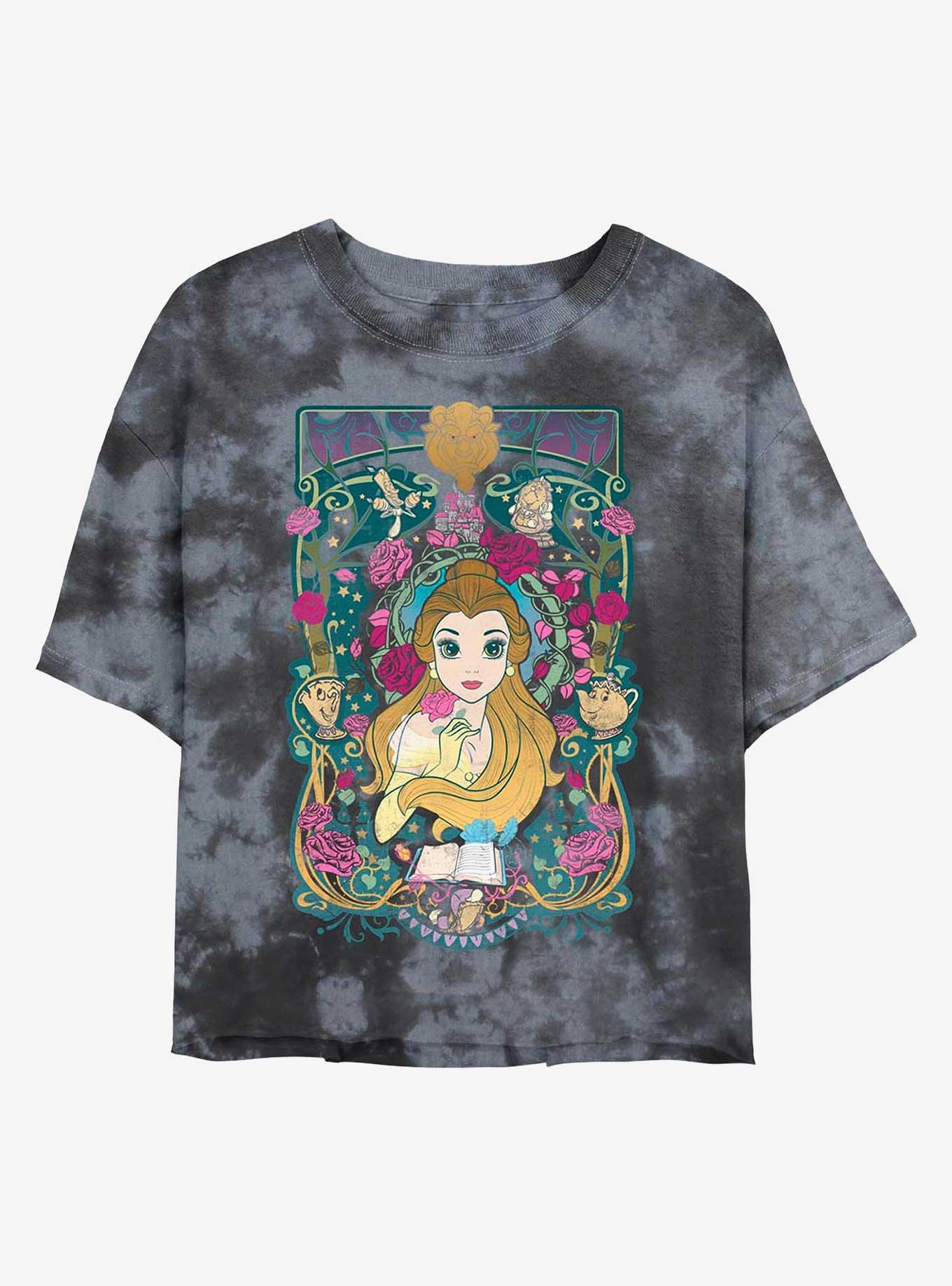 Disney Beauty And The Beast Belle Decorative Print Tie-Dye Womens Crop T-Shirt, , hi-res