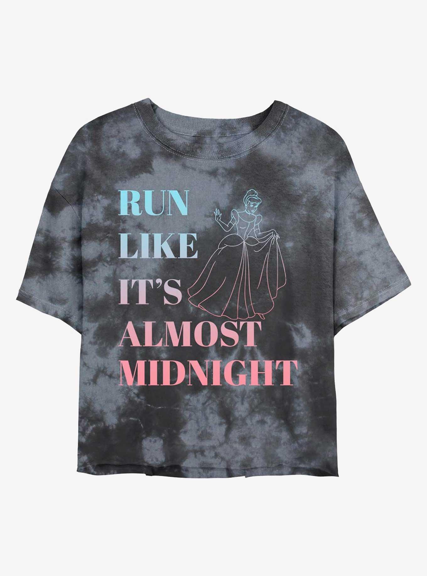 Disney Cinderella Run Like It's Almost Midnight Tie-Dye Womens Crop T-Shirt, BLKCHAR, hi-res