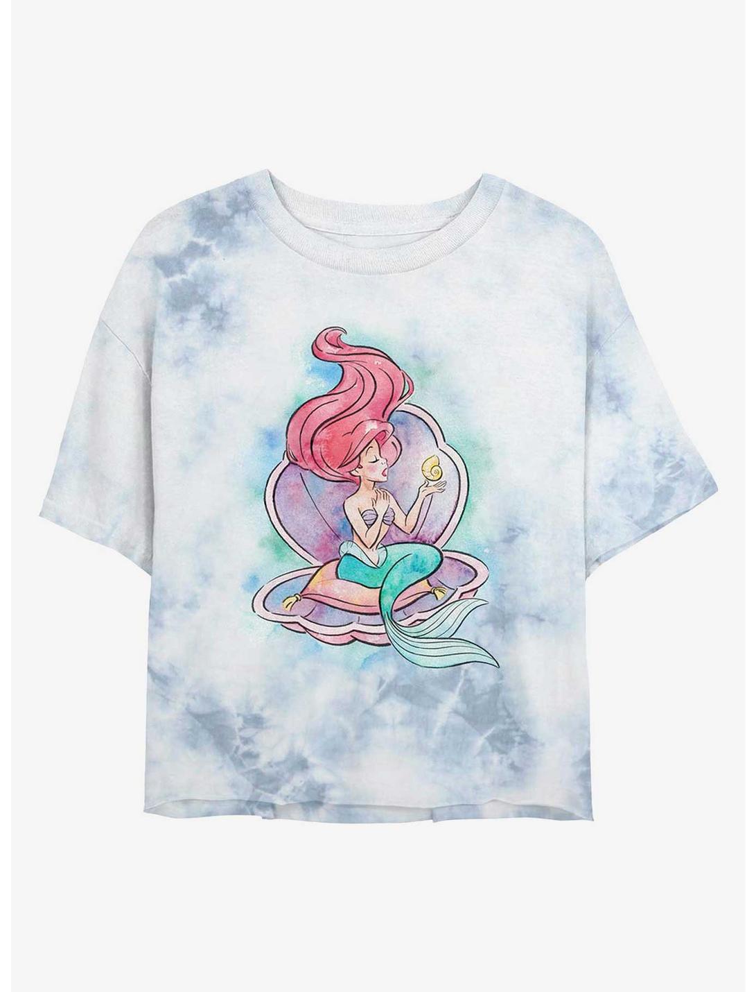 Disney The Little Mermaid Shining Voice Tie-Dye Womens Crop T-Shirt, WHITEBLUE, hi-res
