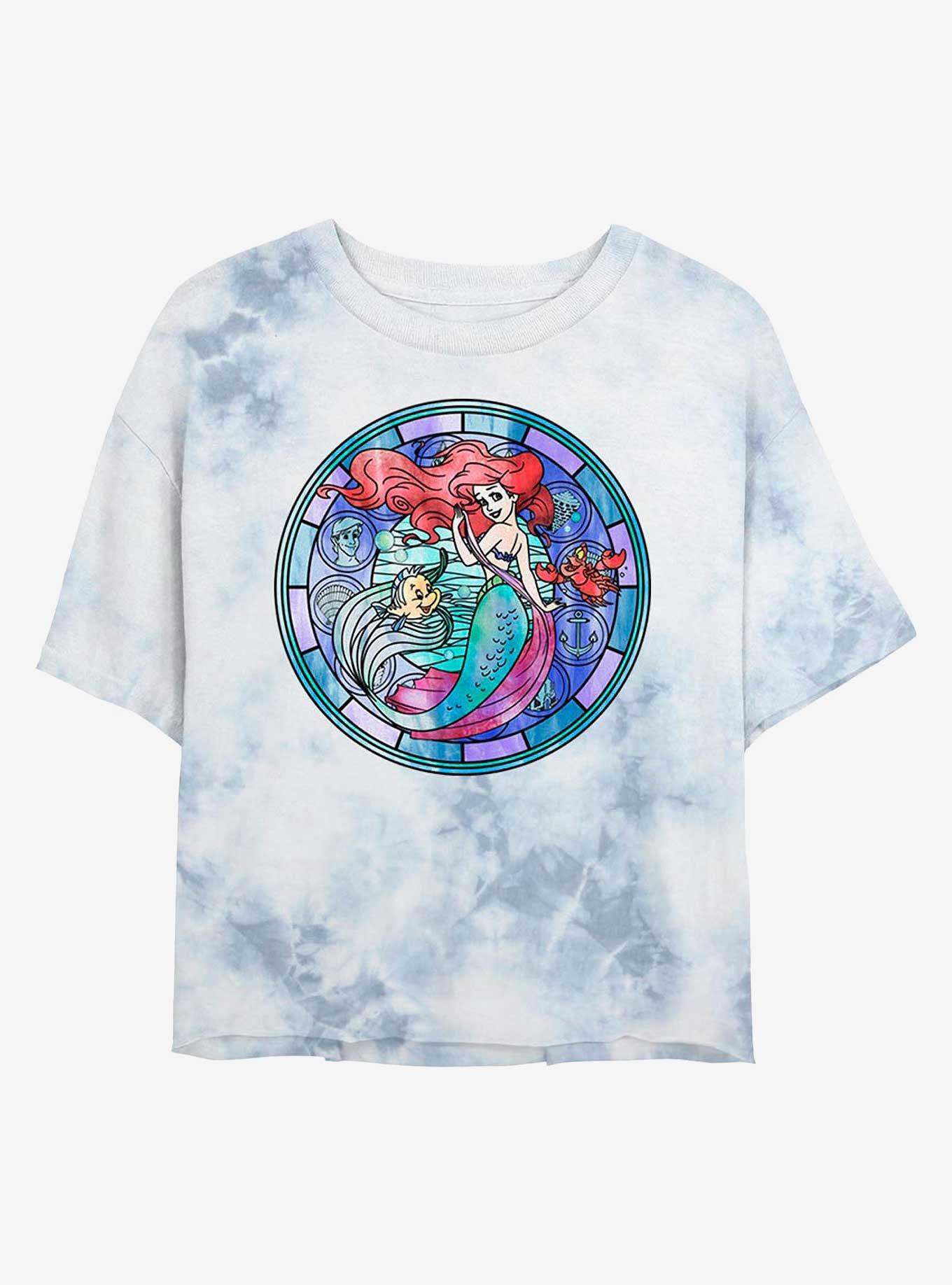 Disney The Little Mermaid Ariel Stained Glass Tie-Dye Womens Crop T-Shirt, WHITEBLUE, hi-res