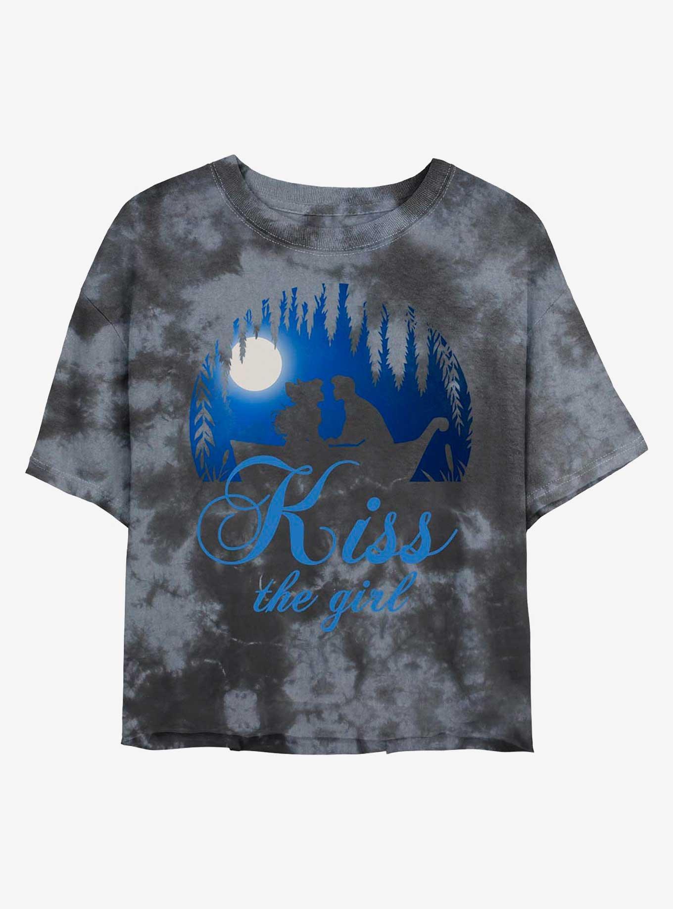 Disney The Little Mermaid Kiss The Girl Vignette Tie-Dye Womens Crop T-Shirt, BLKCHAR, hi-res