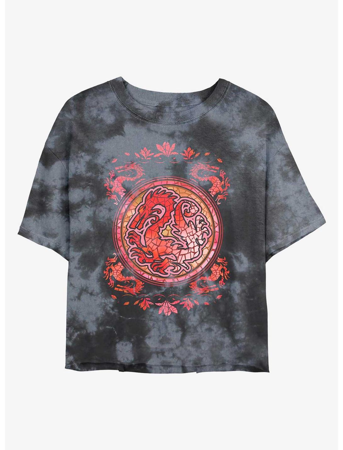 Disney Mulan Mushu Stained Glass Tie-Dye Womens Crop T-Shirt, BLKCHAR, hi-res