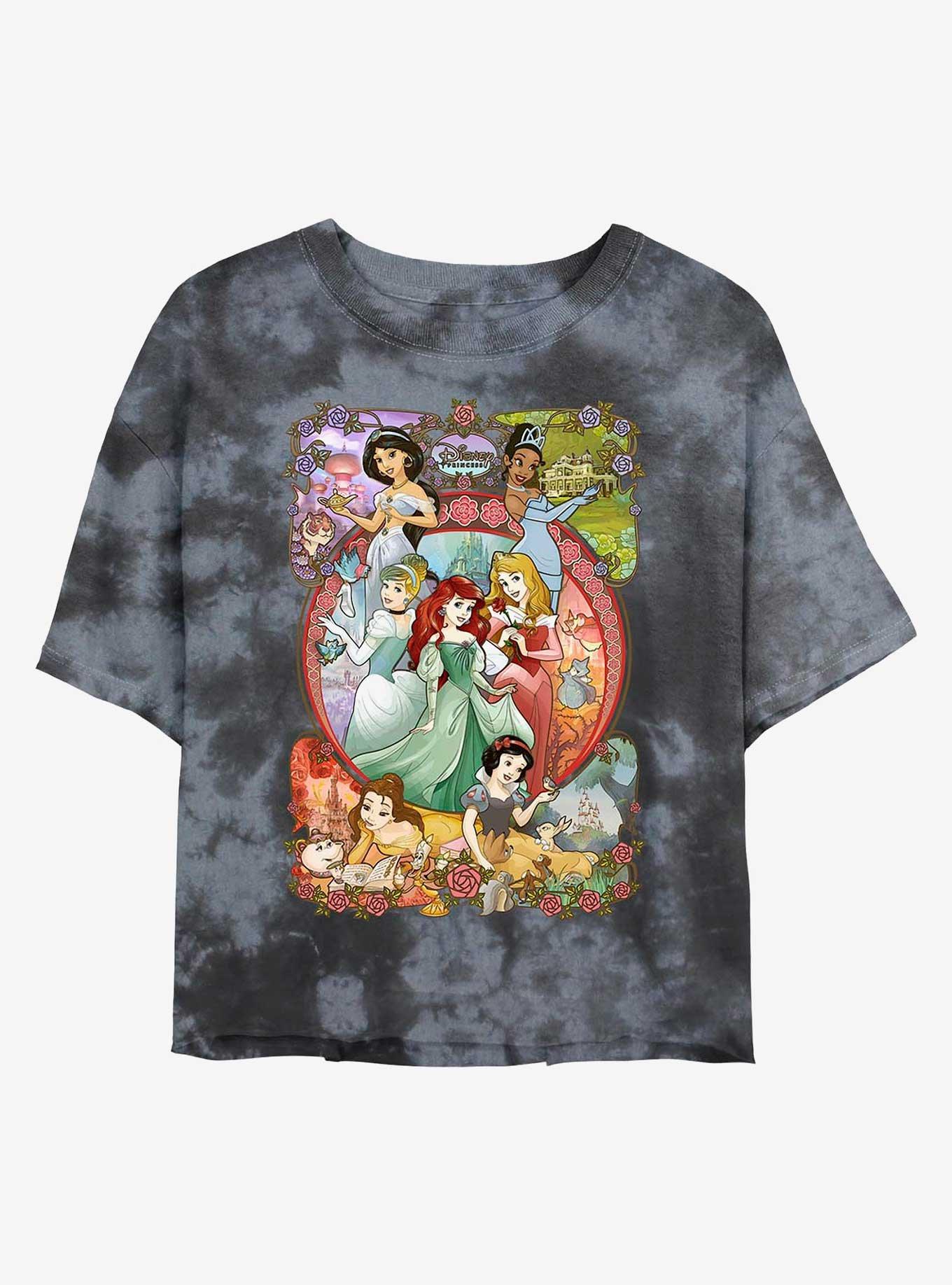 Disney Princesses Vintage Collage Tie-Dye Womens Crop T-Shirt, , hi-res