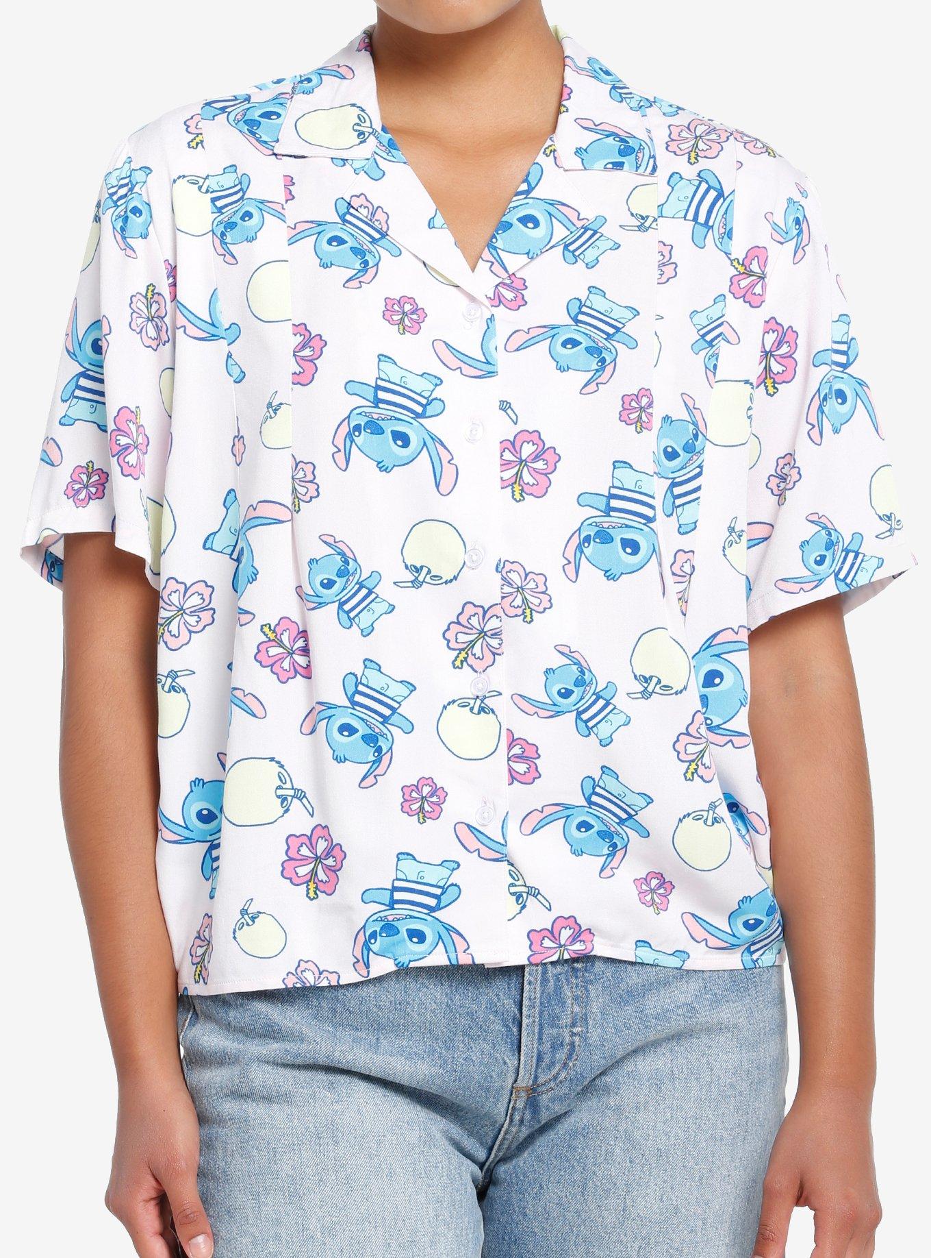 Disney Lilo & Stitch Beach Chair Flannel Womens Woven Button-Up