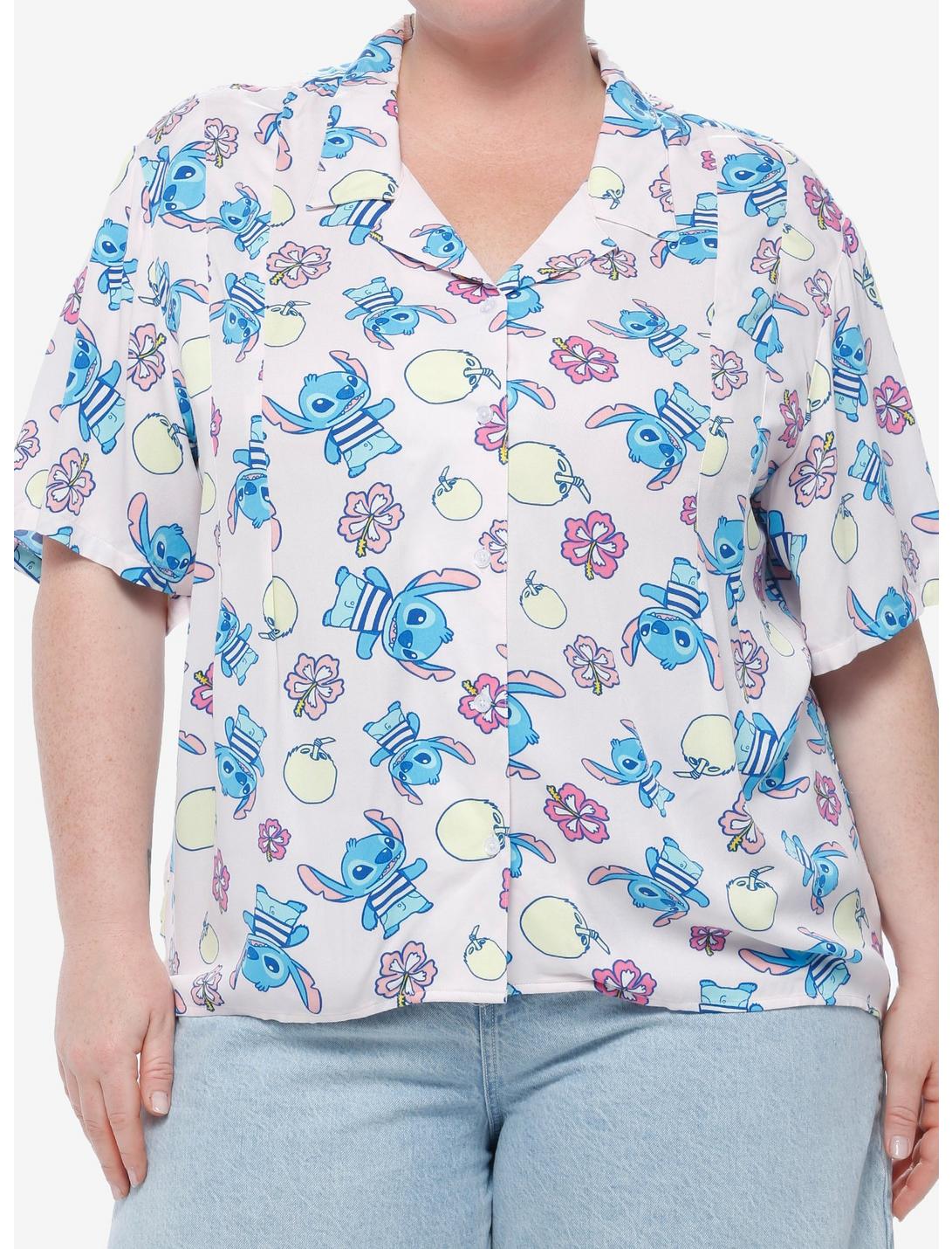 Disney Lilo & Stitch Tropical Pastel Girls Woven Button-Up Plus Size, MULTI, hi-res