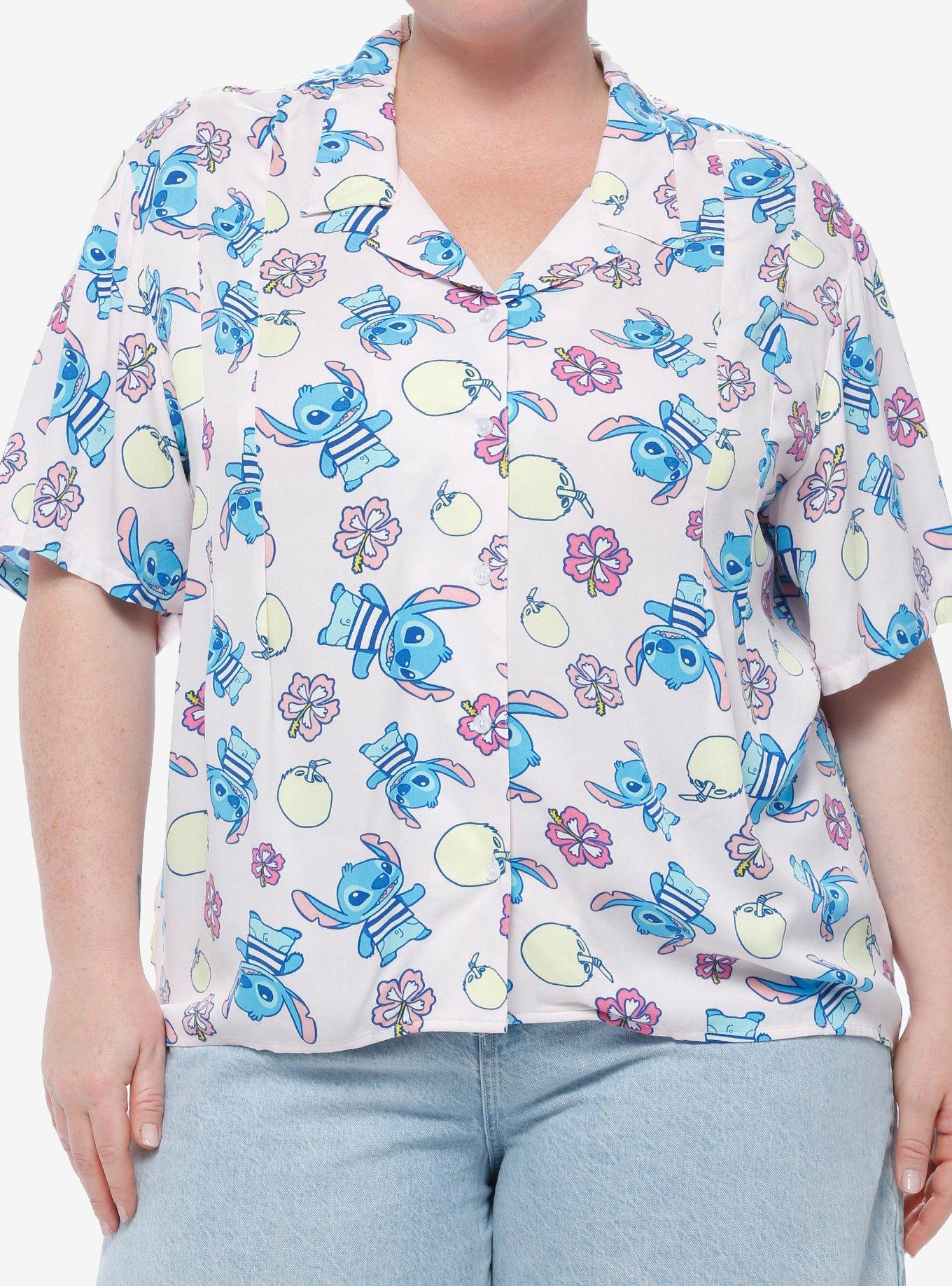 Disney Lilo & Stitch Tropical Pastel Girls Woven Button-Up Plus Size, MULTI, hi-res