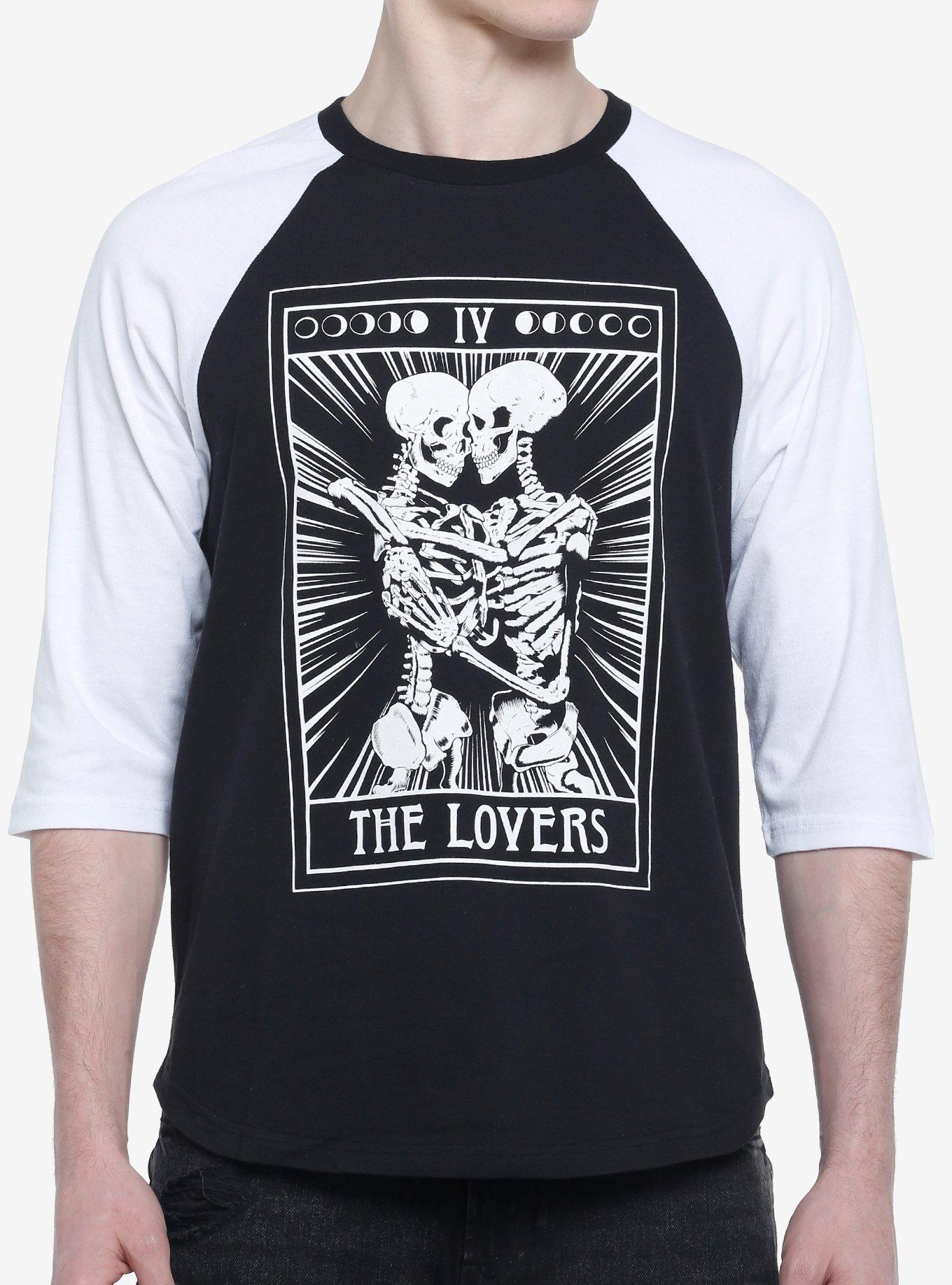 Lovers Skeleton Tarot Raglan T-Shirt, BLACK, hi-res