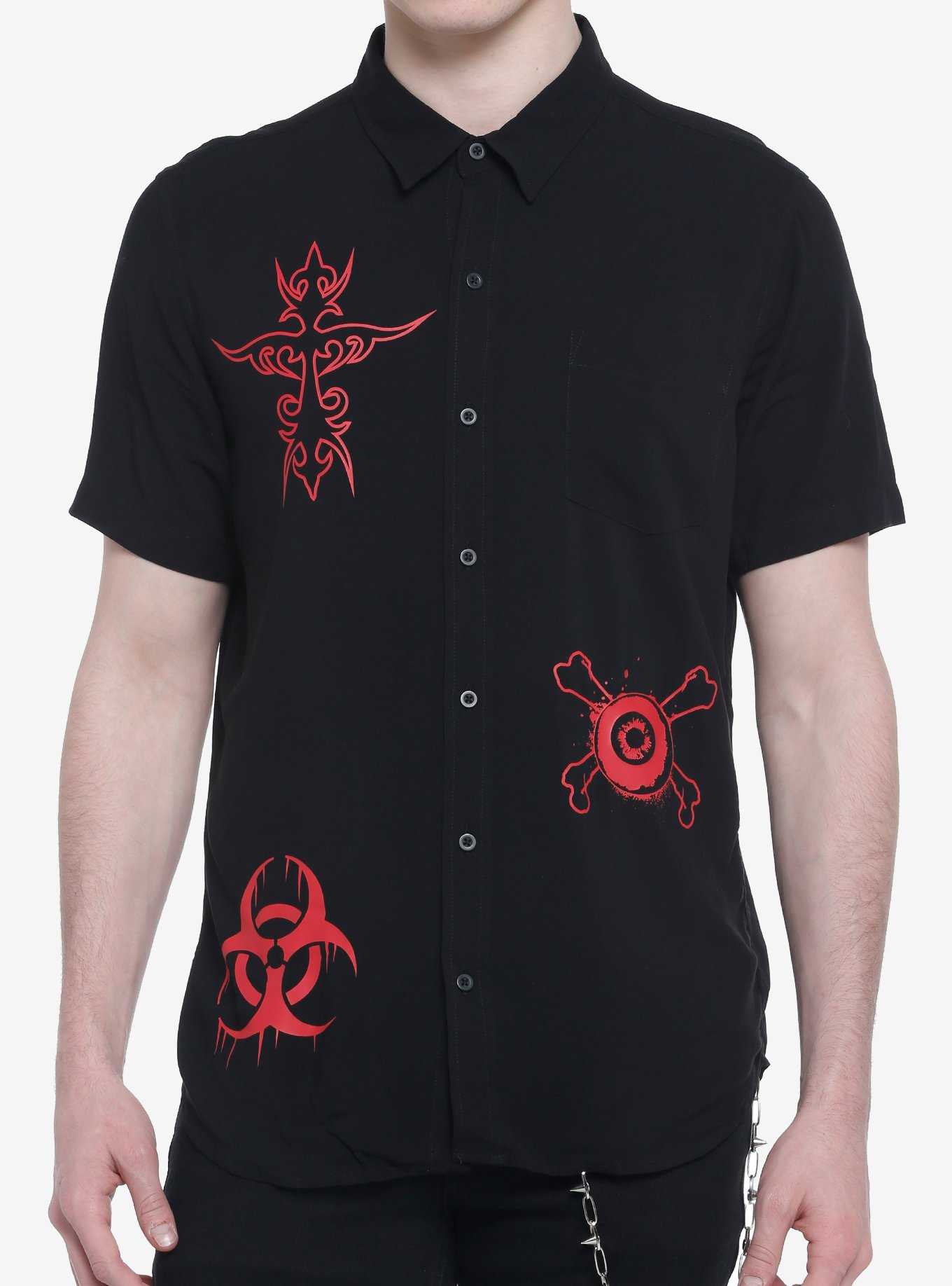 Red Death Symbols Woven Button-Up, , hi-res