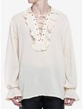 Social Collision Ivory Ruffled Lace-Up Long-Sleeve Woven Top, WHITE, hi-res