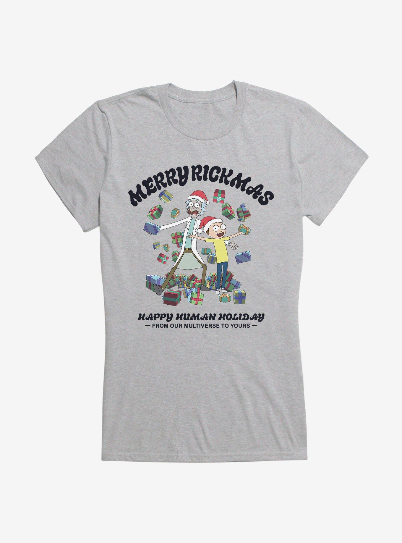 Rick And Morty Happy Human Holiday Girls T-Shirt, HEATHER, hi-res