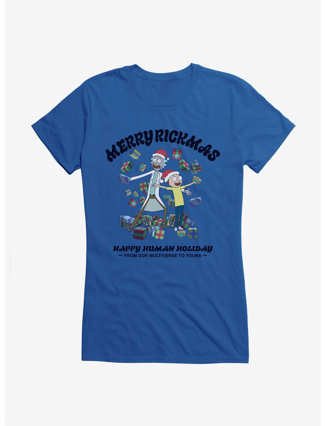 Rick And Morty Happy Human Holiday Girls T-Shirt, ROYAL, hi-res