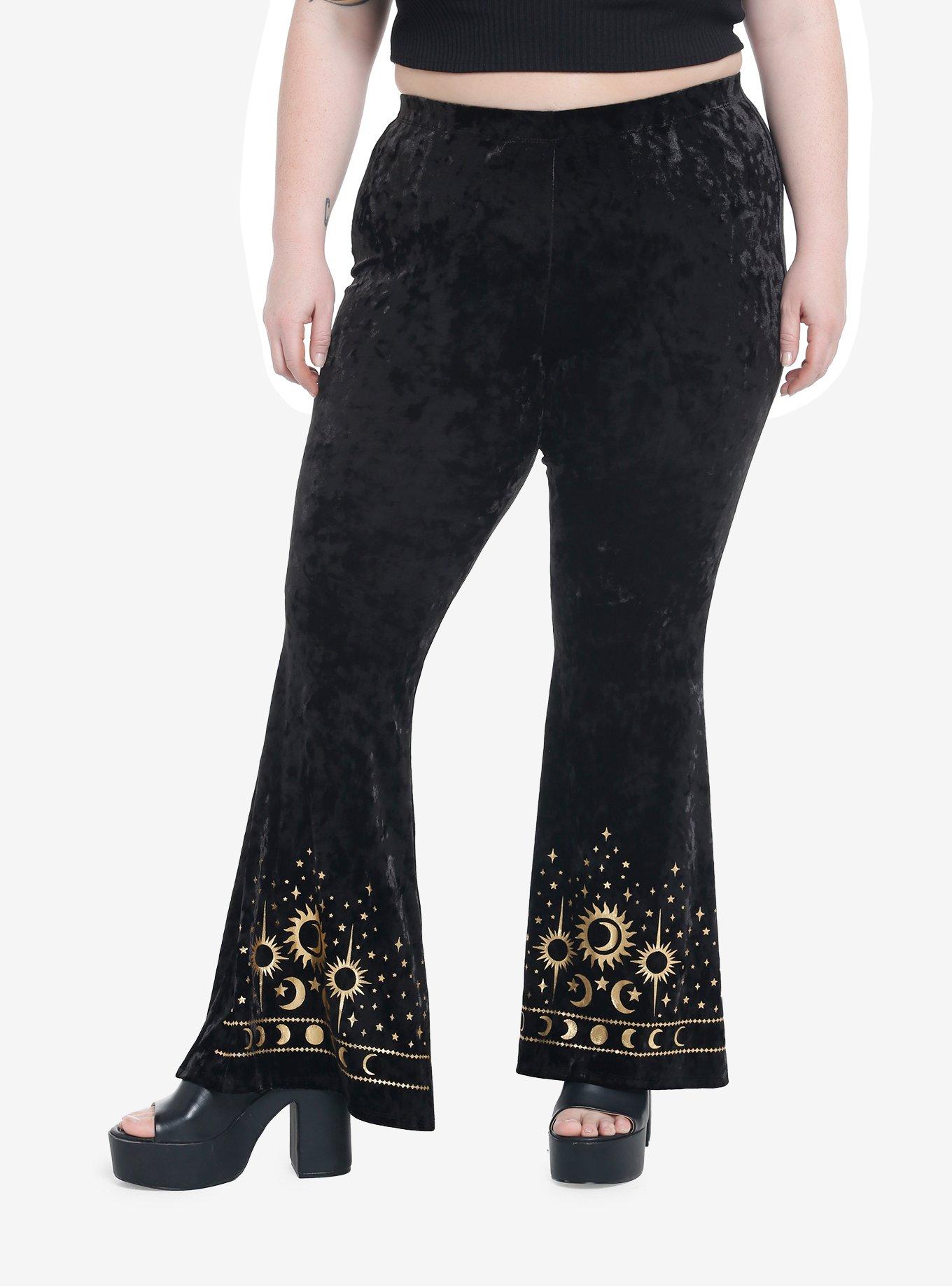 Black Velvet Sun & Moon Flare Leggings Plus Size, , hi-res