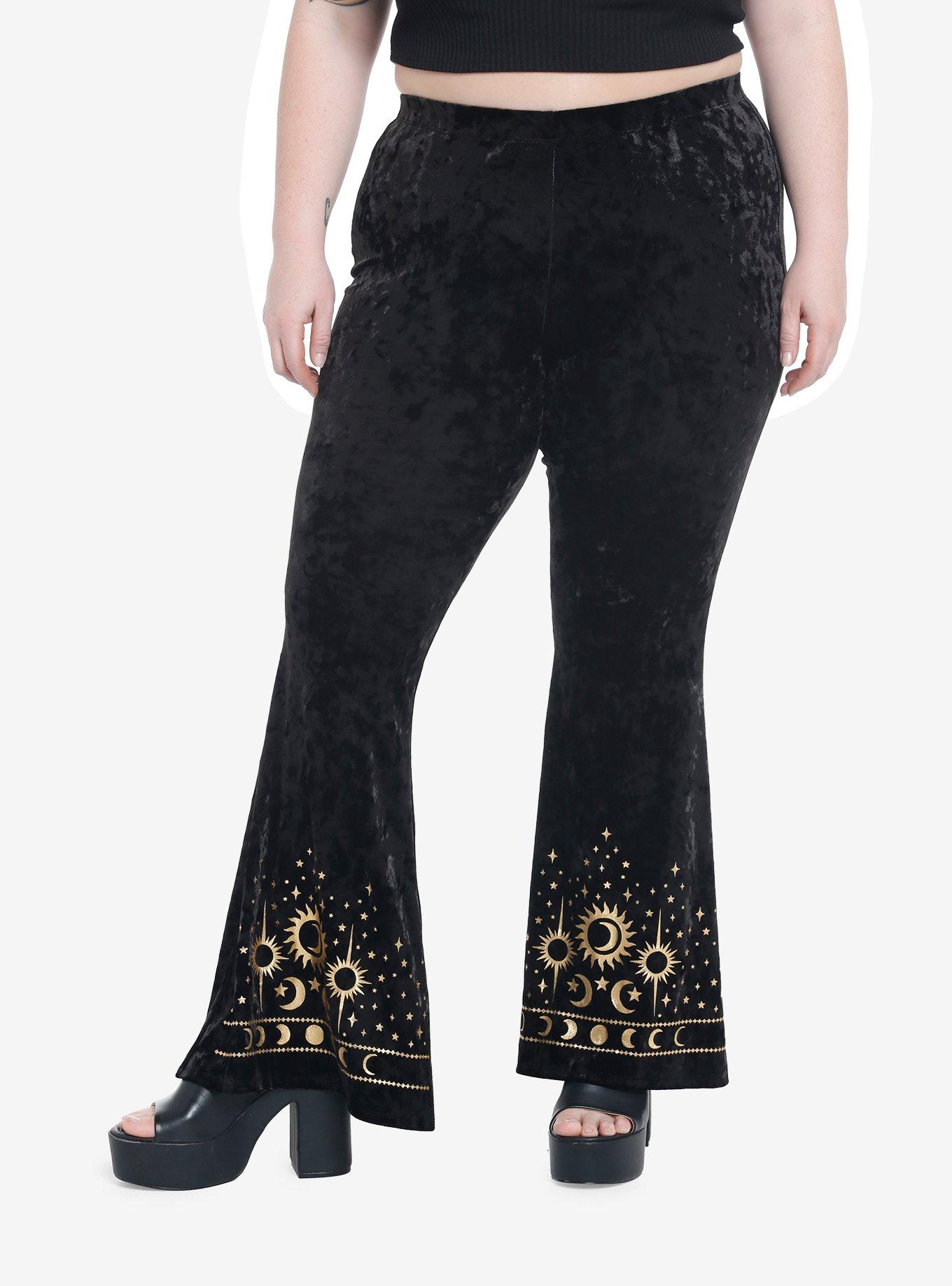 Hot Topic Black Velvet Sun & Moon Flare Leggings