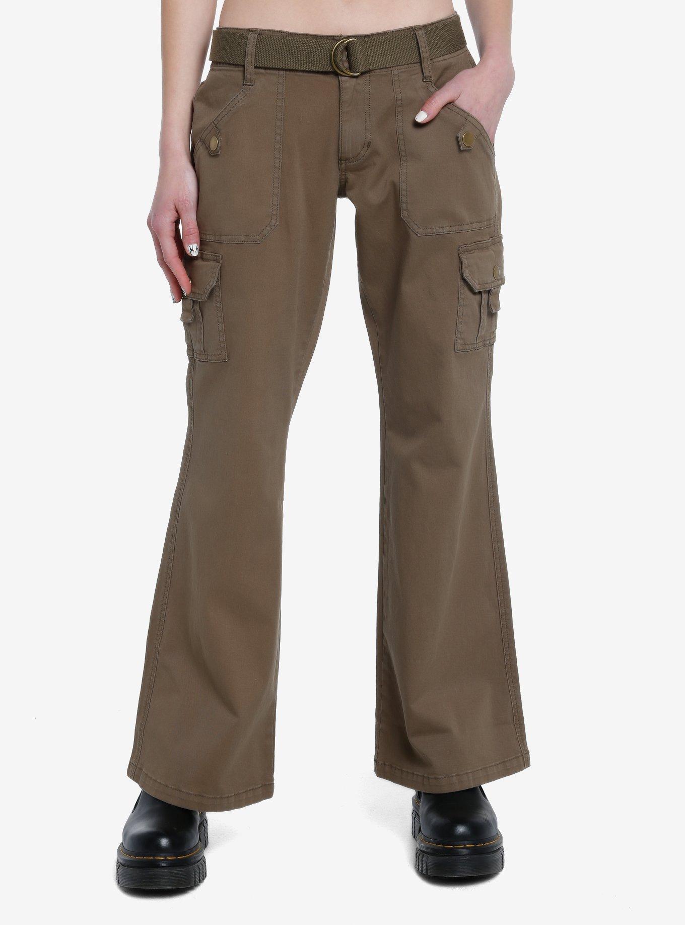 Social Collision Brown Flare Pants With Belt, , hi-res