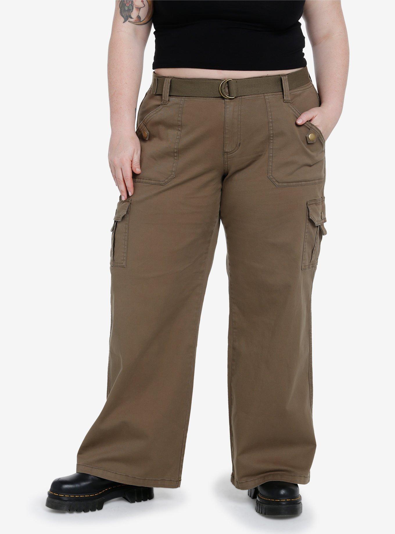 Social Collision Brown Flare Pants With Belt Plus Size