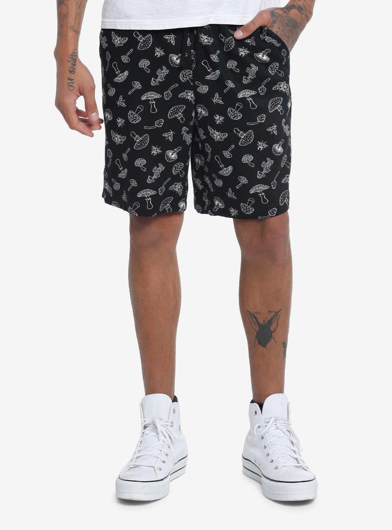 Mushrooms & Moths Shorts, BLACK, hi-res
