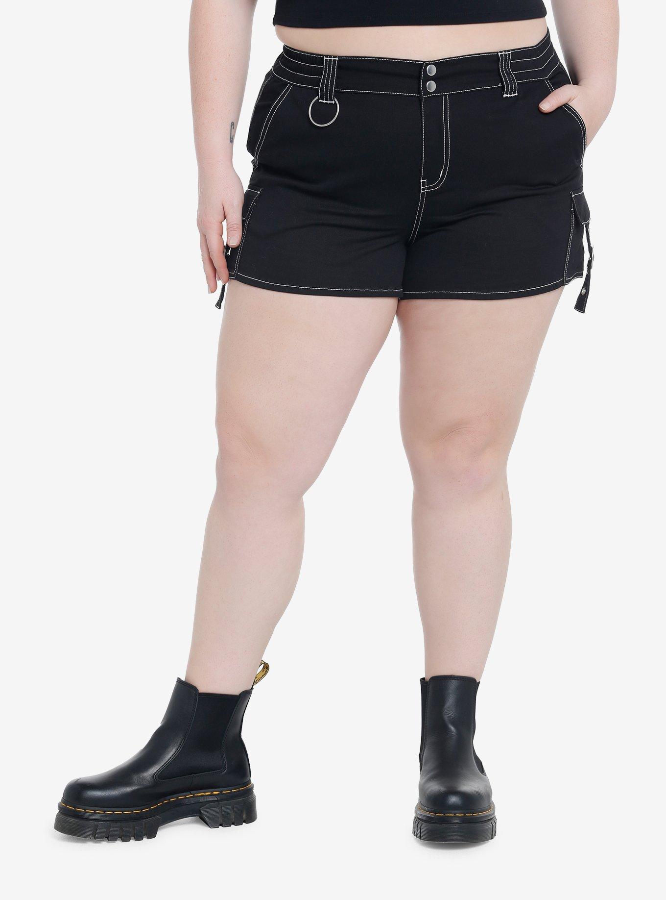 Hardware Grommet Black Cargo Shorts Plus Size, BLACK, hi-res