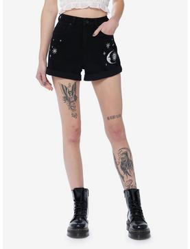 Plus Size Black Celestial Mom Shorts, , hi-res