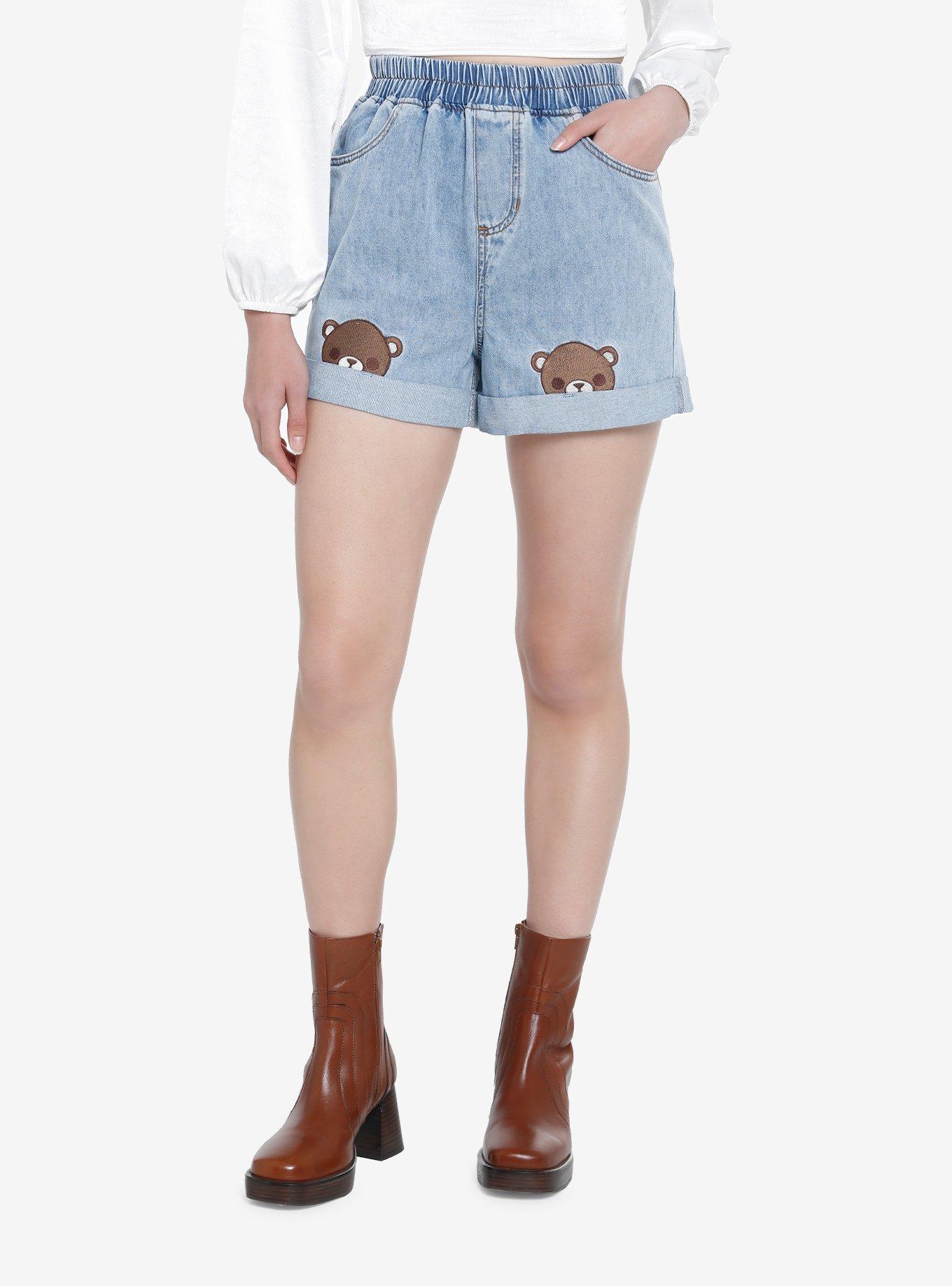 Sweet Society Teddy Bears Embroidered Mom Shorts, INDIGO, hi-res