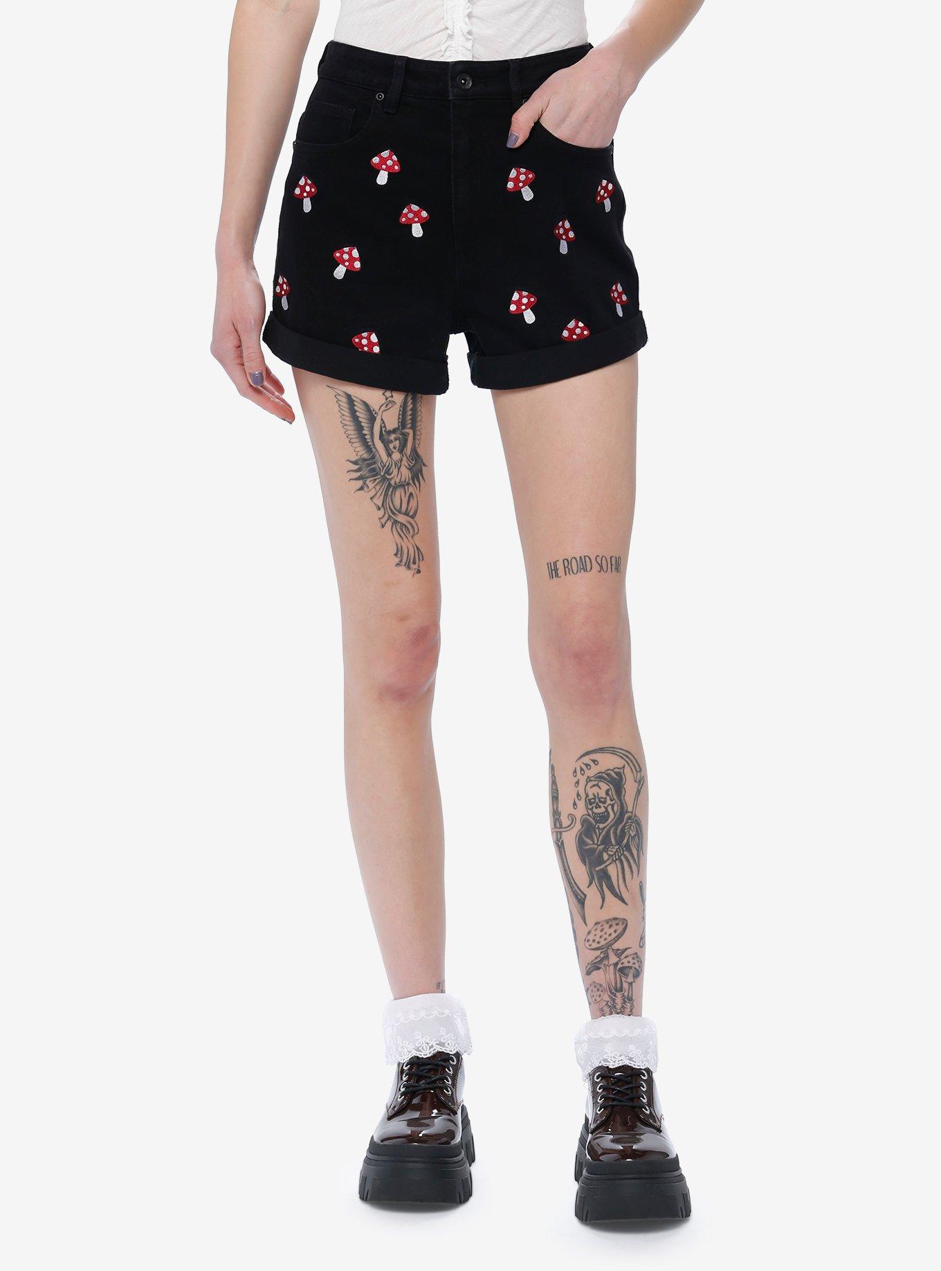 Black Mushroom Mom Shorts, BLACK, hi-res