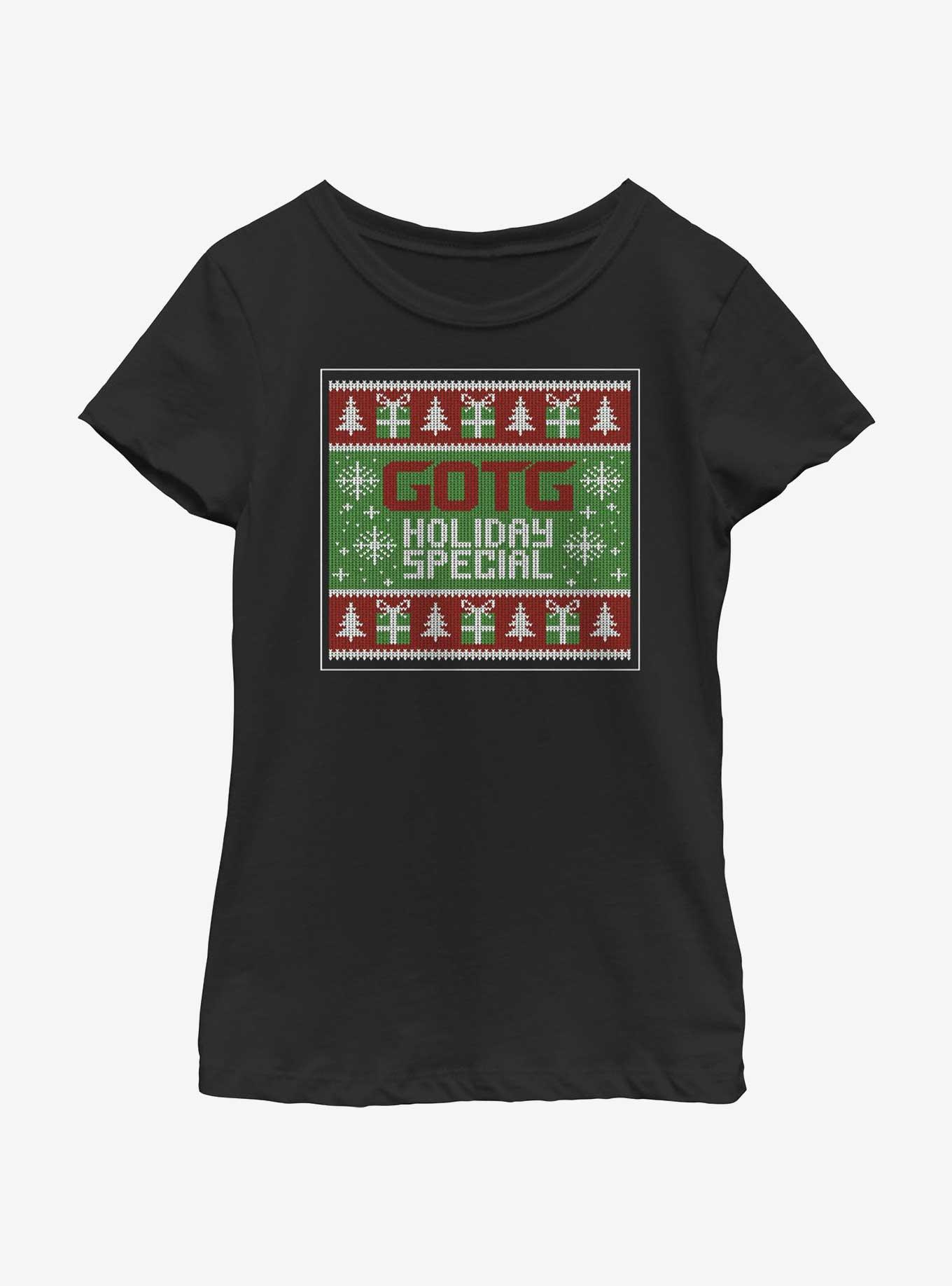 Marvel Guardians of the Galaxy Ugly Christmas Sweater Pattern Holiday Special Youth Girls T-Shirt