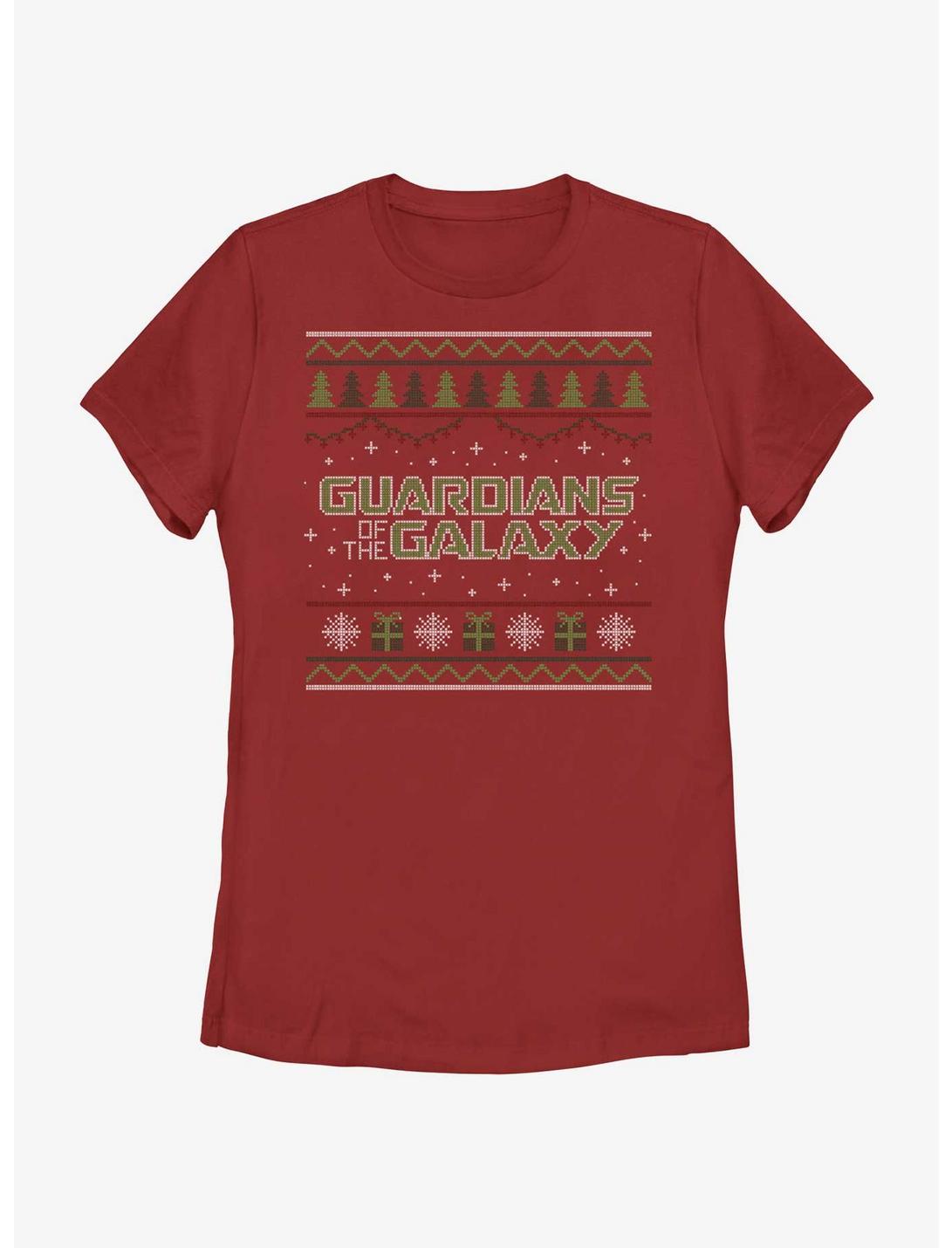 Marvel Guardians of the Galaxy Ugly Christmas Sweater Pattern Galaxy Womens T-Shirt, RED, hi-res