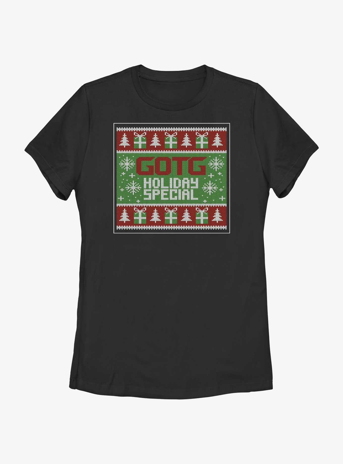Marvel Guardians of the Galaxy Ugly Christmas Sweater Pattern Holiday Special Womens T-Shirt