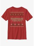 Marvel Guardians of the Galaxy Ugly Christmas Sweater Pattern Galaxy Youth T-Shirt, RED, hi-res