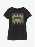 Marvel Guardians of the Galaxy Ugly Christmas Sweater Pattern Holiday Special Youth Girls T-Shirt, BLACK, hi-res