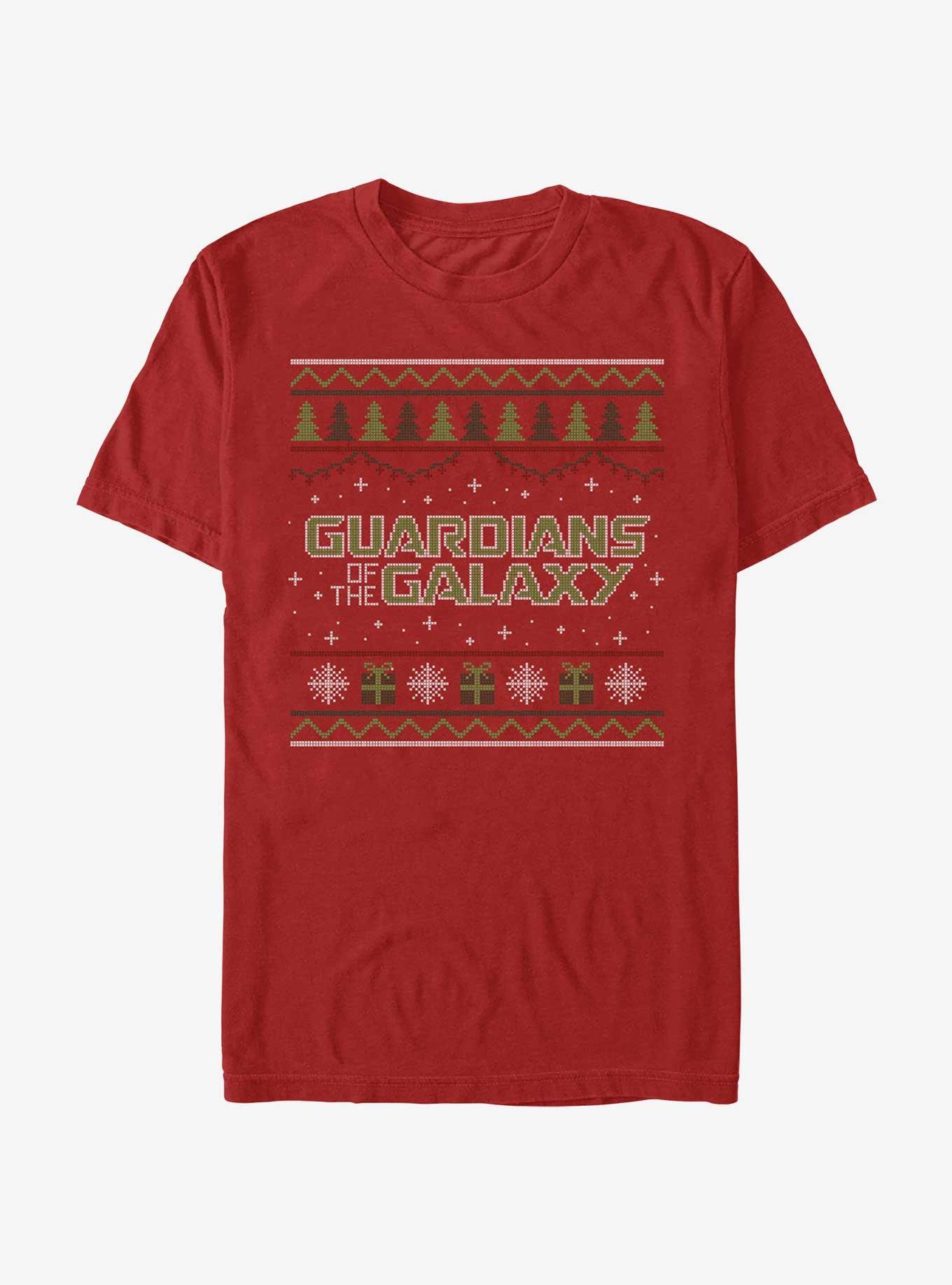 Marvel Guardians of the Galaxy Ugly Christmas Sweater Pattern Galaxy T-Shirt, RED, hi-res