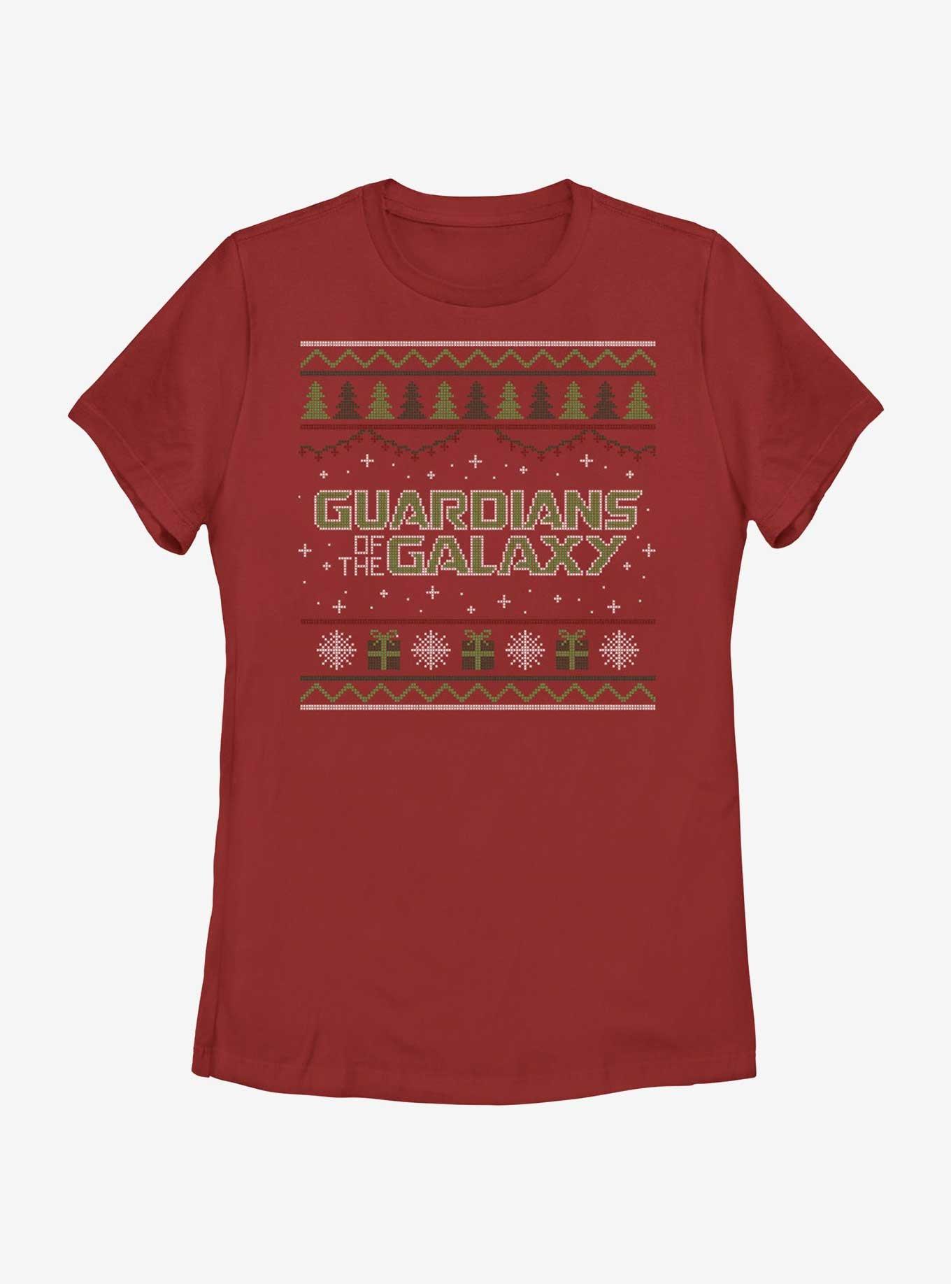 Marvel Guardians of the Galaxy Ugly Christmas Sweater Pattern Galaxy Womens T-Shirt, RED, hi-res