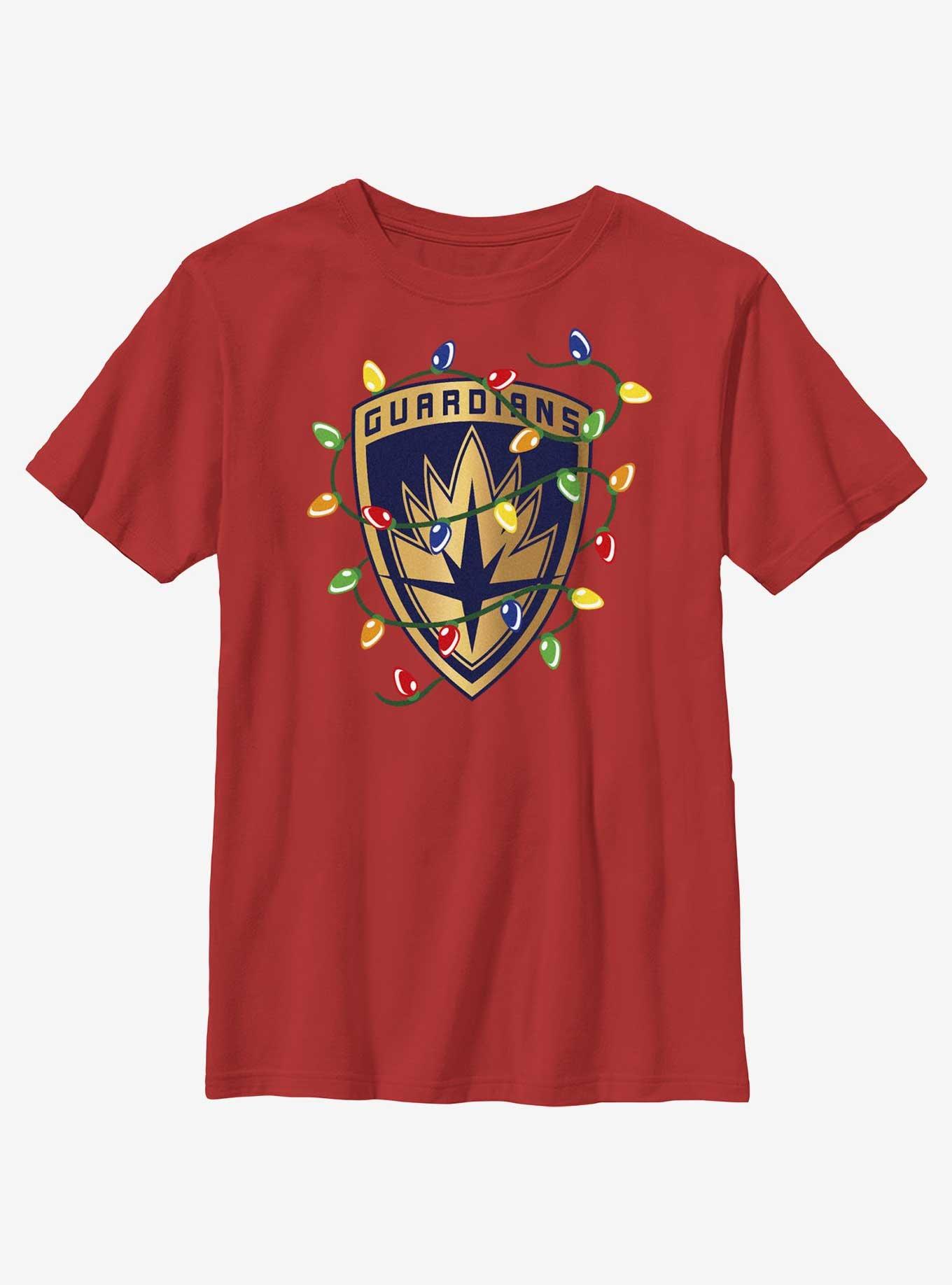 Marvel Guardians of the Galaxy Christmas Lights Badge Youth T-Shirt, RED, hi-res