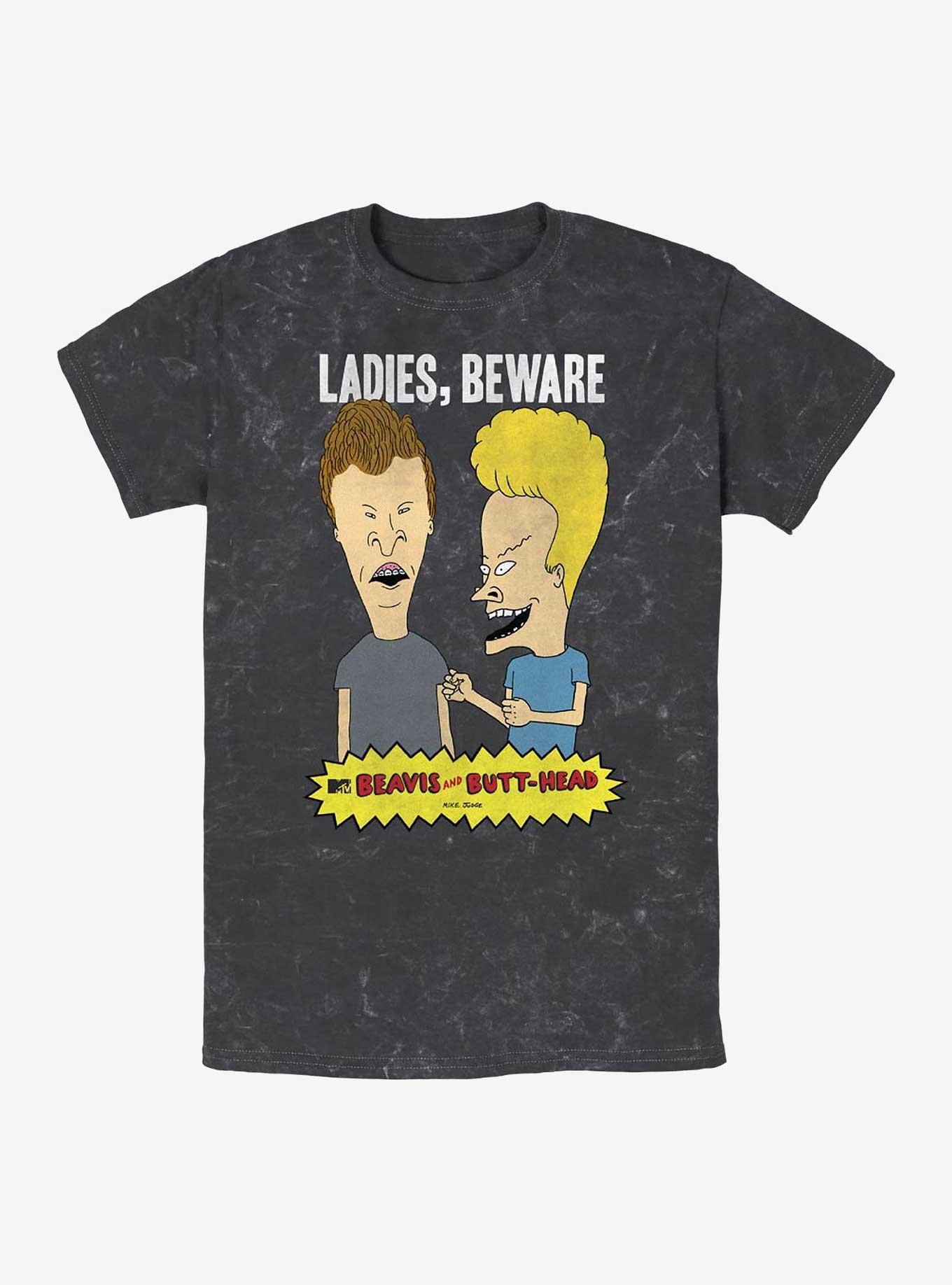 Beavis and Butt-Head Ladies Beware Mineral Wash T-Shirt, BLACK, hi-res