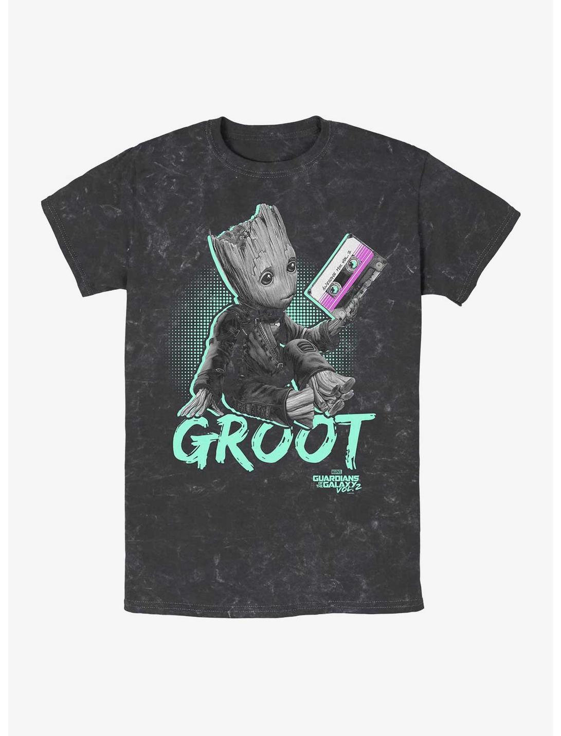 Marvel Guardians of the Galaxy Neon Baby Groot Mineral Wash T-Shirt, BLACK, hi-res